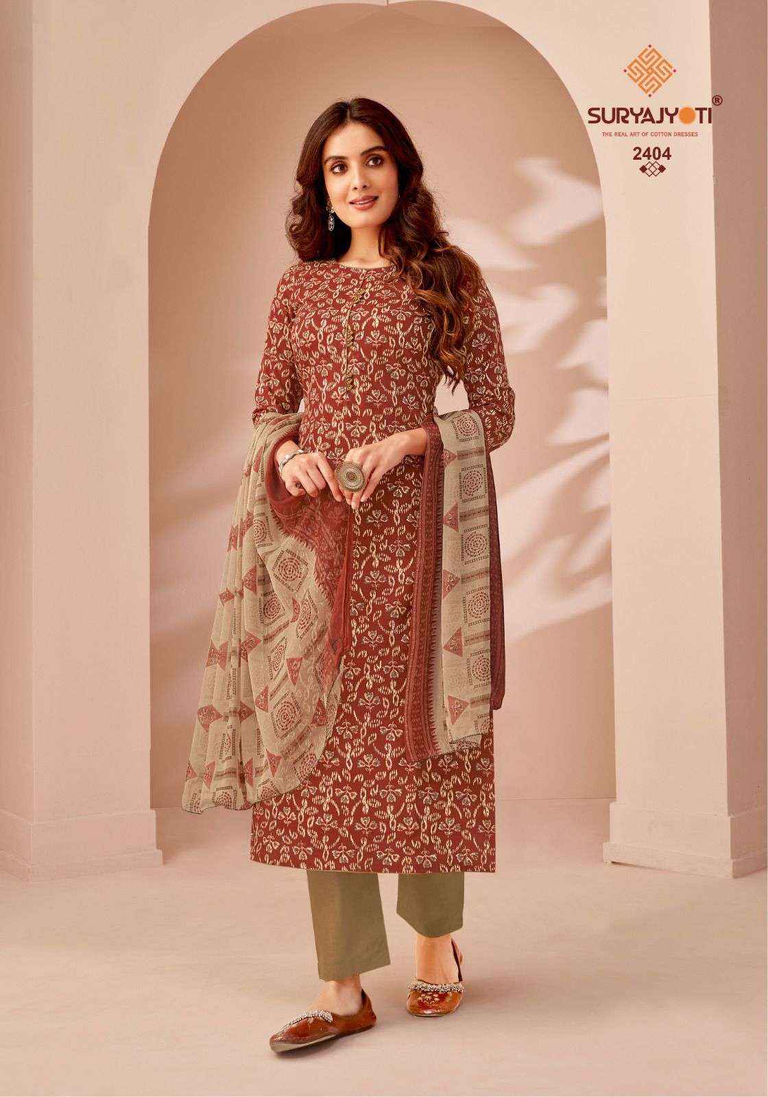 SURYAJYOTI SUHANA VOL 24 COTTON PRINT UNSTITCHED SUITS ( 10 PCS CATALOG )