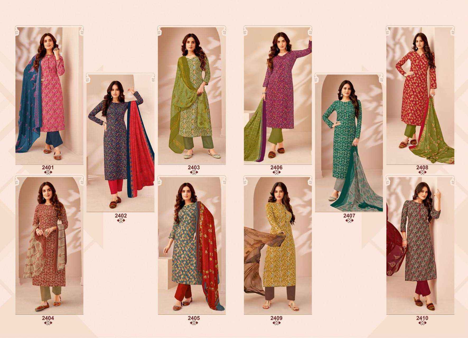 SURYAJYOTI SUHANA VOL 24 COTTON PRINT UNSTITCHED SUITS ( 10 PCS CATALOG )