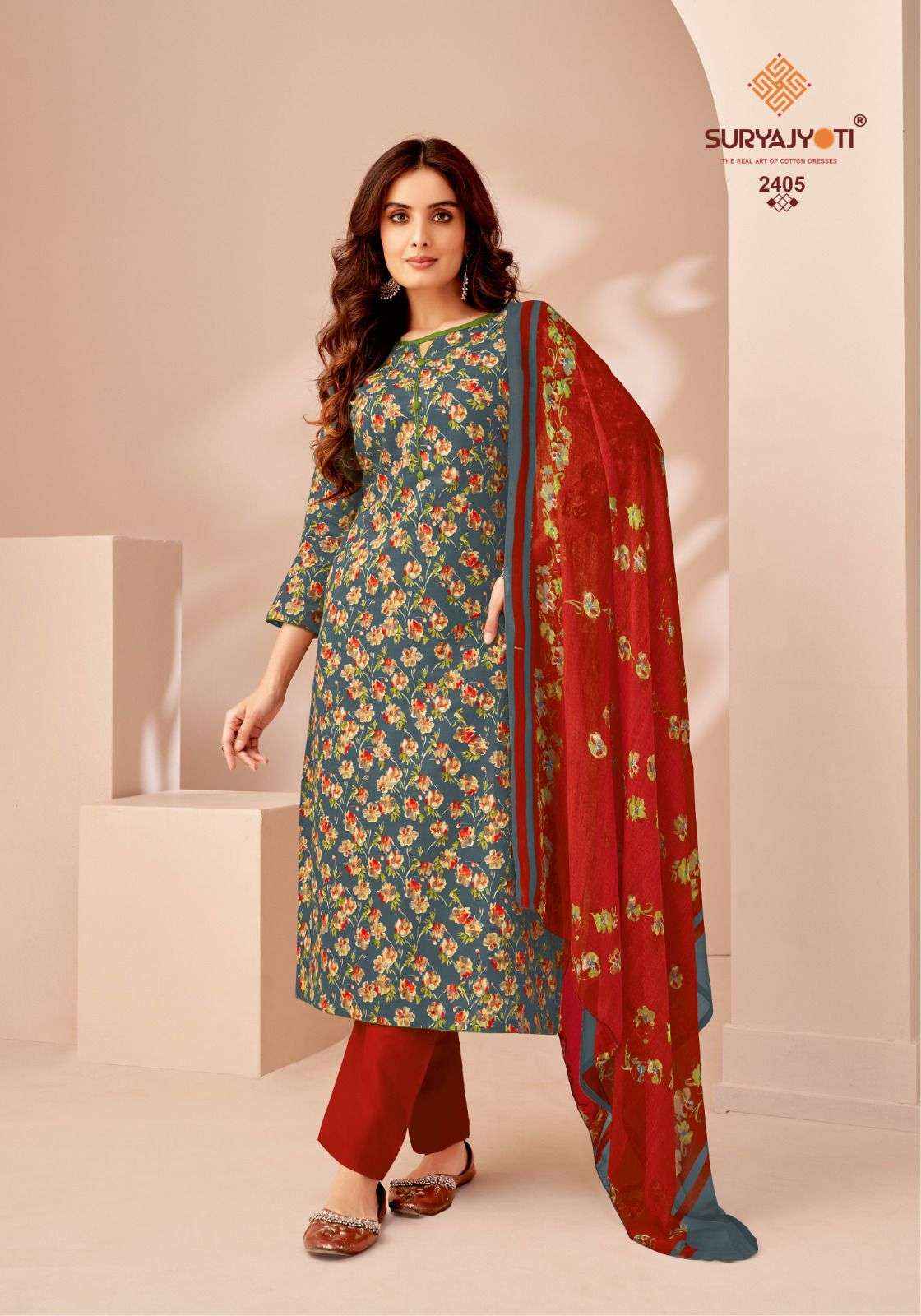 SURYAJYOTI SUHANA VOL 24 COTTON PRINT UNSTITCHED SUITS ( 10 PCS CATALOG )