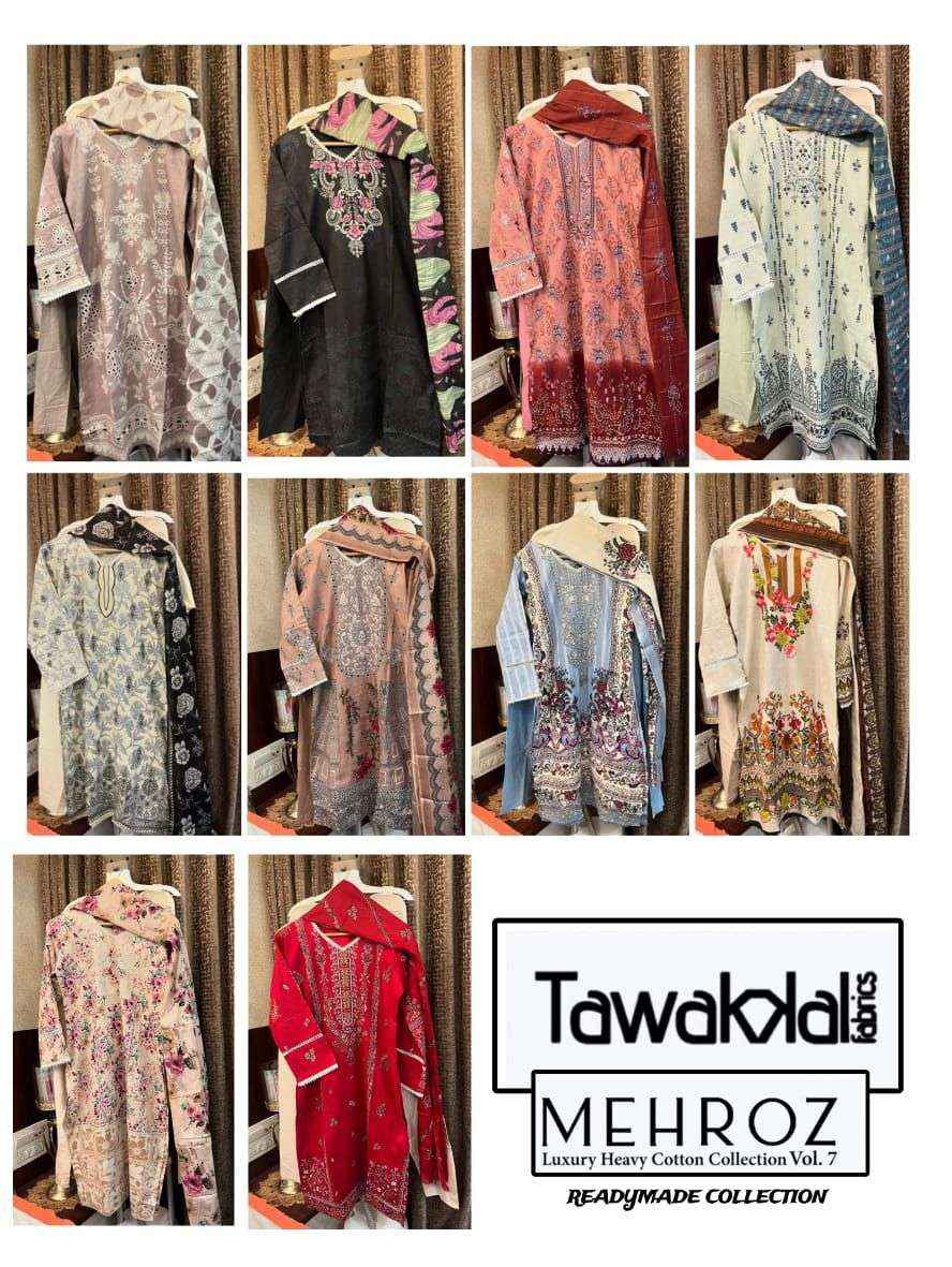 TAWAKKAL FABRICS MEHROZ VOL 7 READY MADE PAKISTANI SUITS ( 10 PCS CATALOG )