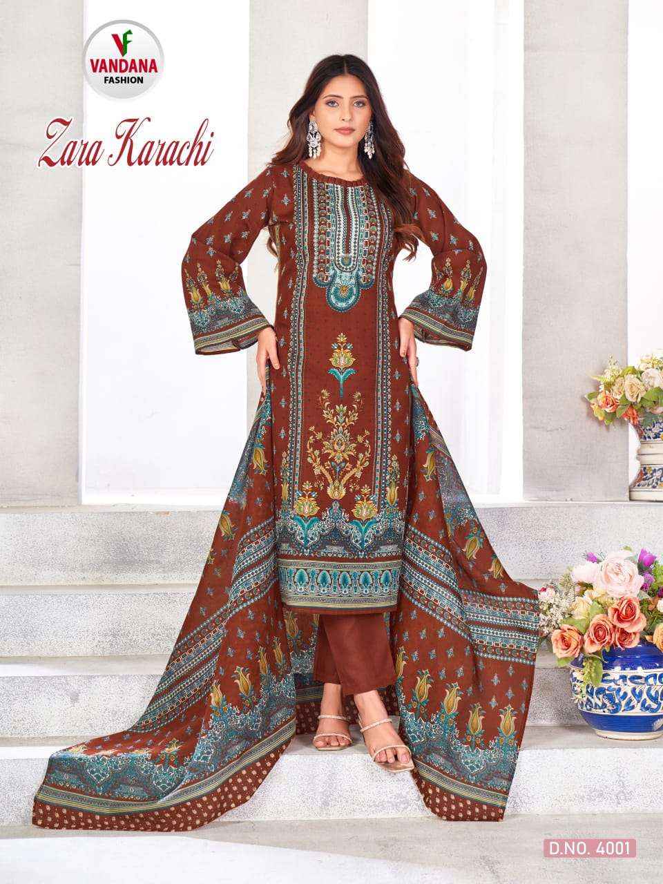 VANDANA FASHION ZARA KARACHI VOL 4 COTTON PRINT DRESS MATERIAL ( 10 PCS CATALOG )