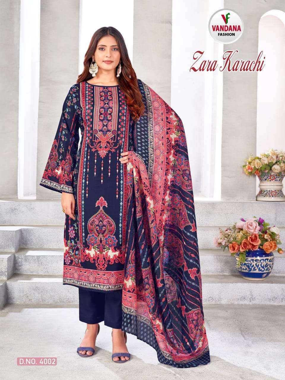 VANDANA FASHION ZARA KARACHI VOL 4 COTTON PRINT DRESS MATERIAL ( 10 PCS CATALOG )