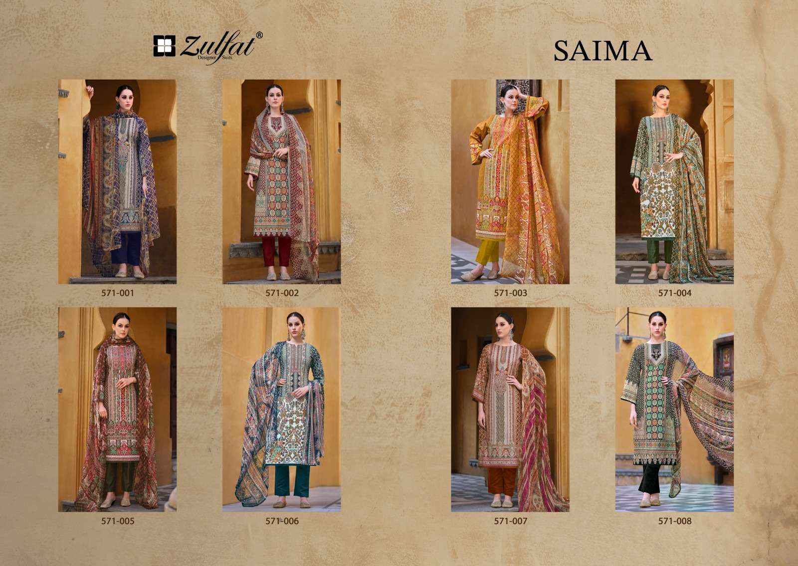 ZULFAT DESIGNER SUITS SAIMA COTTON DESIGNER PRINT SALWAR KAMEEZ ( 8 PCS CATALOG )