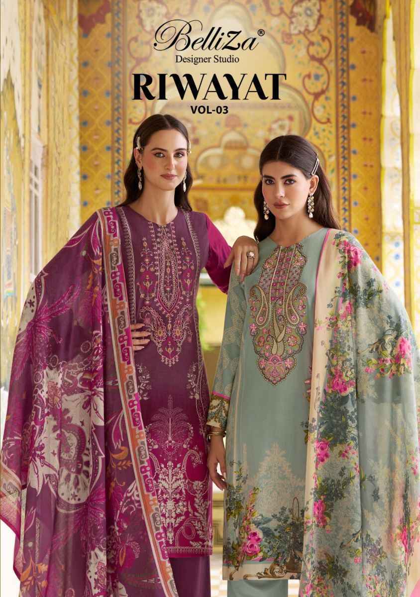 Belliza Riwayat Vol 3 Viscose Rayon Dress Material Surat Wholesaler ( 8 pcs Catalogue )