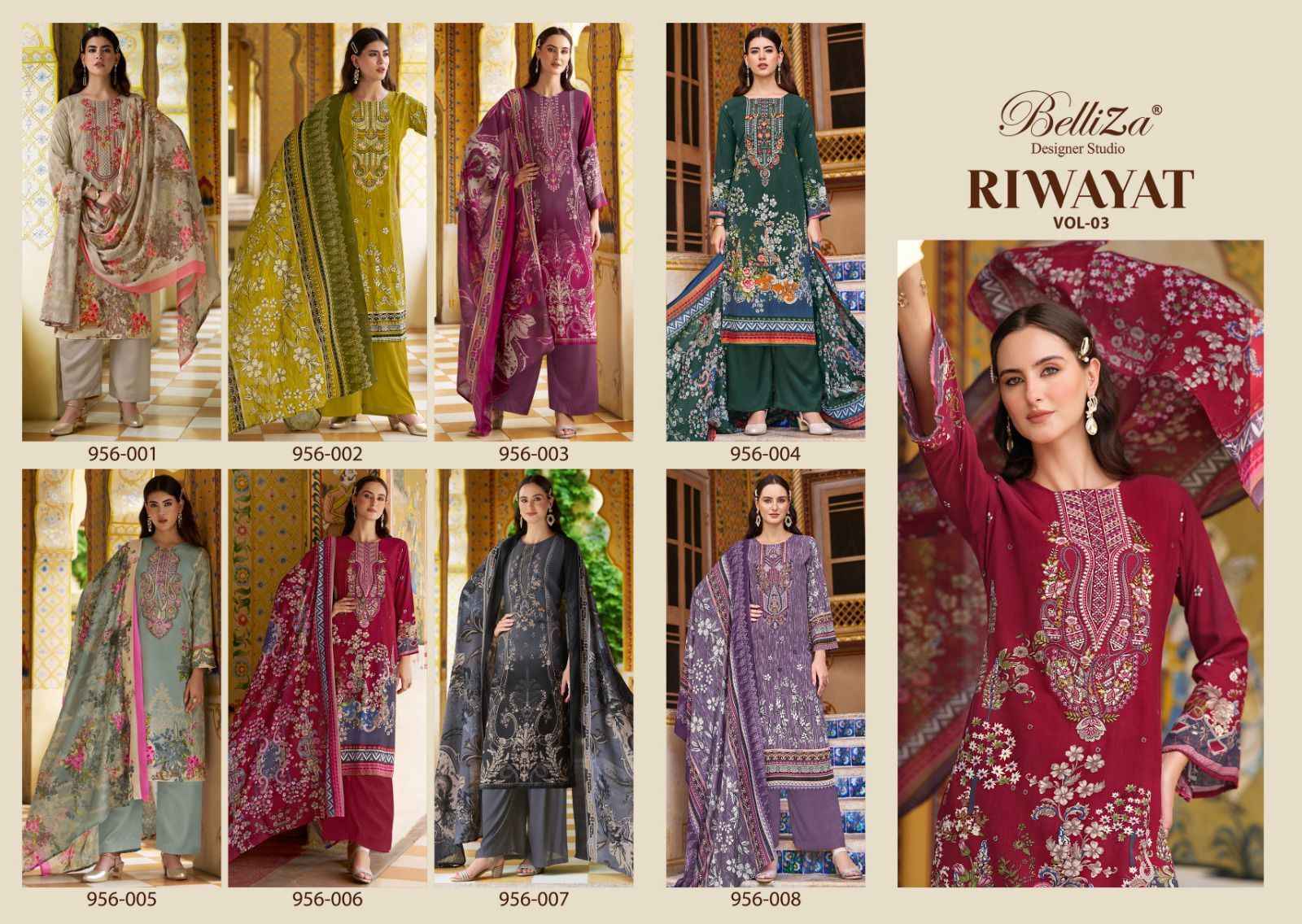 Belliza Riwayat Vol 3 Viscose Rayon Dress Material Surat Wholesaler ( 8 pcs Catalogue )