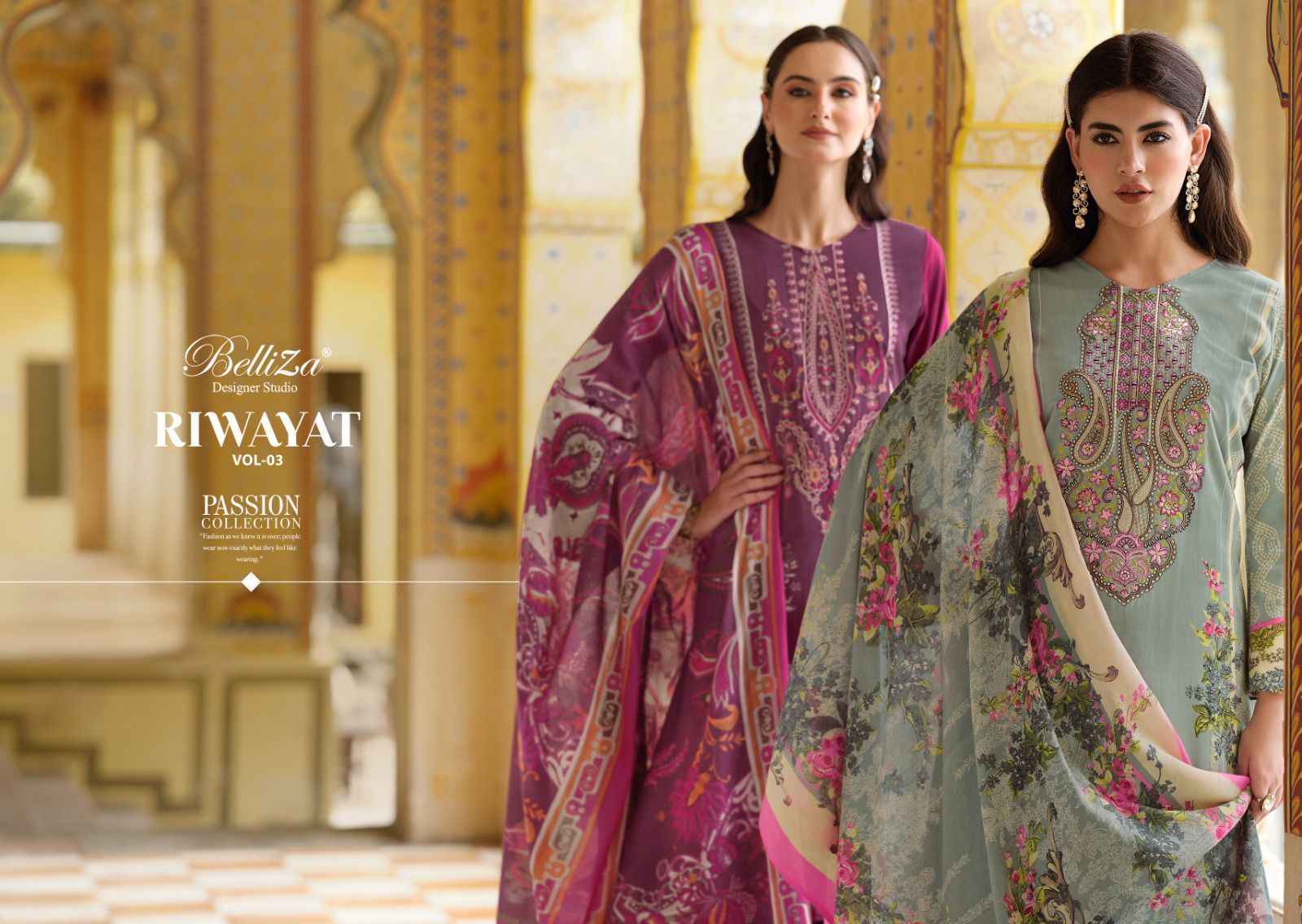 Belliza Riwayat Vol 3 Viscose Rayon Dress Material Surat Wholesaler ( 8 pcs Catalogue )