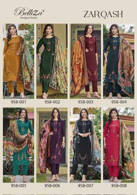 Belliza Zarqash Jam Dress Material - Ladies Suit Wholesale Surat ( 8 pcs Catalogue )