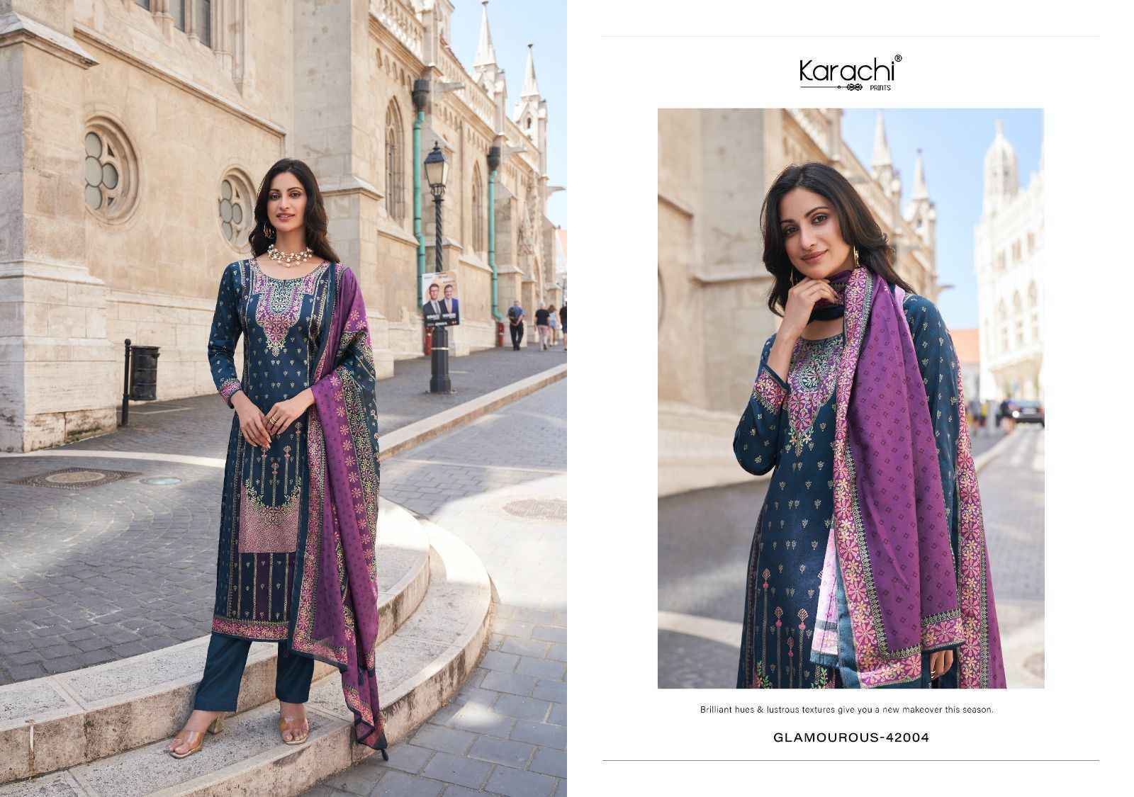 Kesar Karachi Prints Glamaurous Viscose Dress Material - Surat Wholesale ( 4 pcs Catalogue )