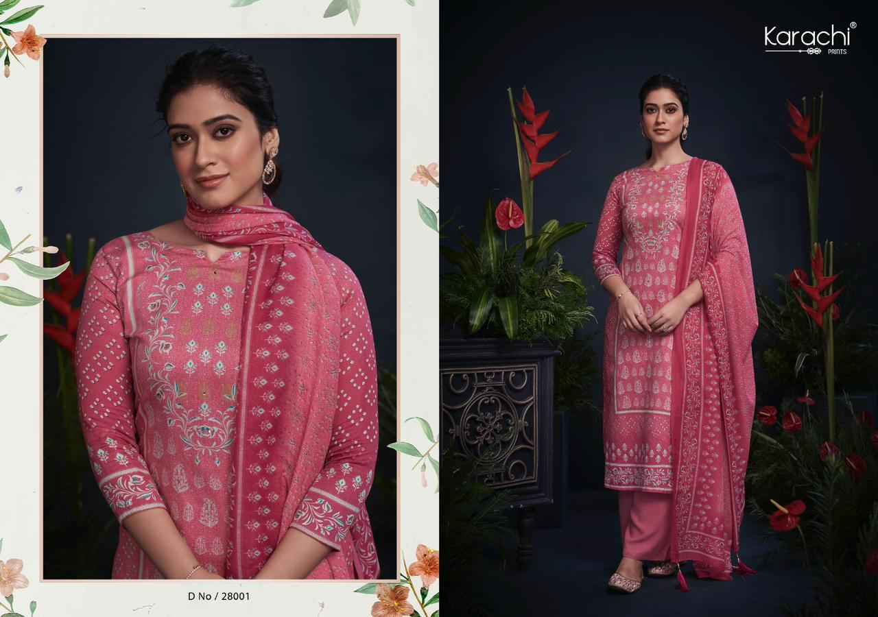 Kesar Karachi Prints Mahroom Viscose Wholesale Ladies Salwar Kameez ( 6 pcs Catalogue )