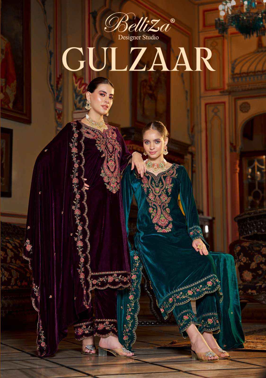 BELLIZA DESIGNER GULZAAR KASHMIRI VELVET DESIGNER SALWAR KAMEEZ ( 4 PCS CATALOG )