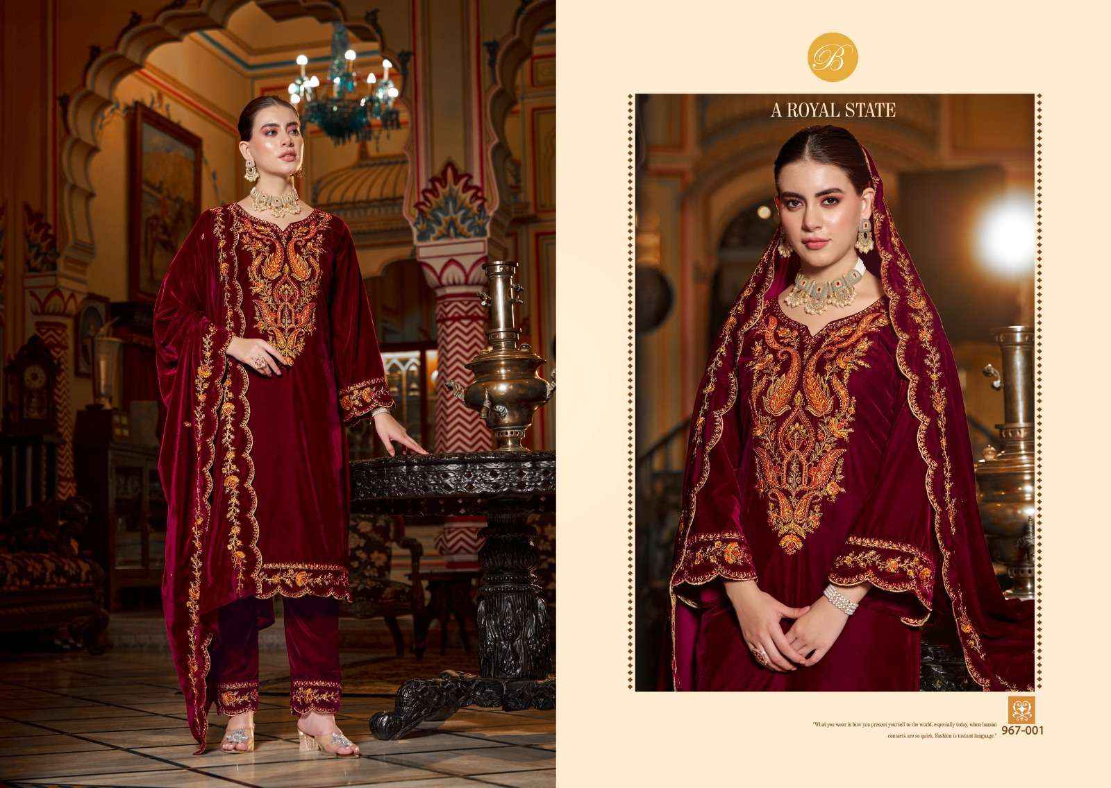 BELLIZA DESIGNER GULZAAR KASHMIRI VELVET DESIGNER SALWAR KAMEEZ ( 4 PCS CATALOG )