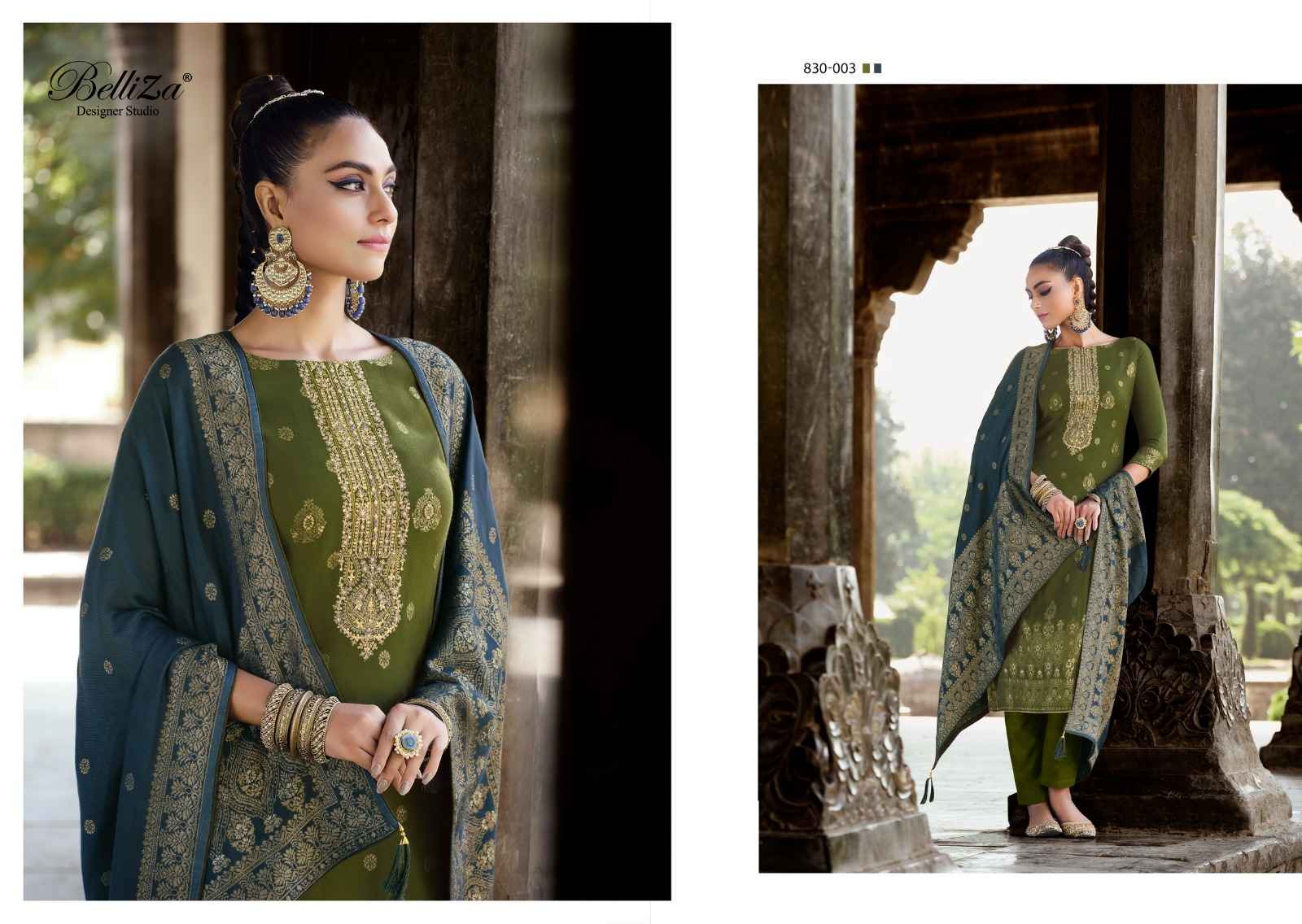 BELLIZA DESIGNER IZHAAR PASHMINA JACQUARD DRESS MATERIAL (6 PPCS CATALOG )