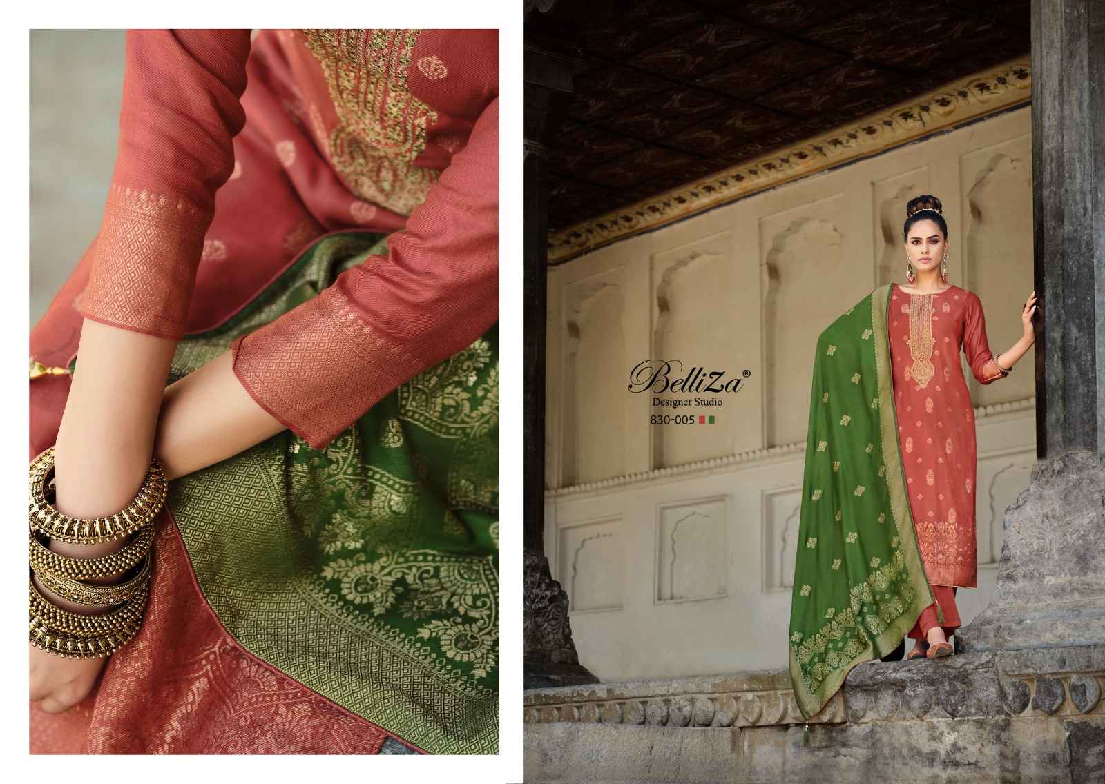 BELLIZA DESIGNER IZHAAR PASHMINA JACQUARD DRESS MATERIAL (6 PPCS CATALOG )