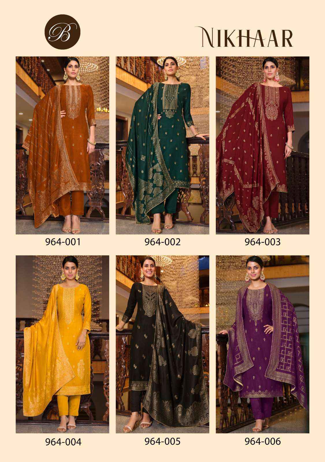 BELLIZA DESIGNER STUDIO NIKHAAR MUSLIN JACQUARD SALWAR KAMEEZ ( 6 PCS CATALOG )