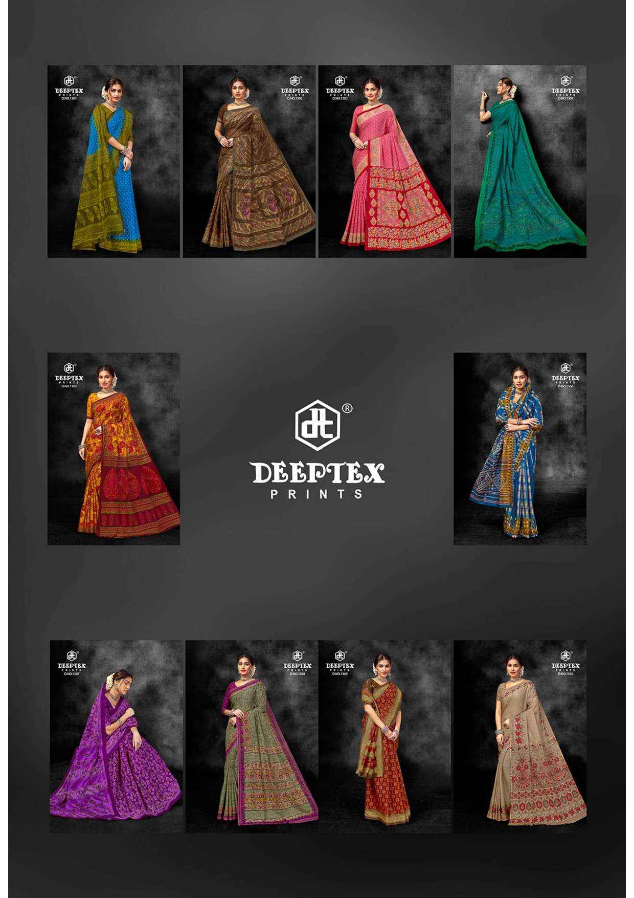 DEEPTEX PRINTS PRIME TIME VOL 13 WHOLESALE COTTON PRINTED SAREE ( 10 PCS CATALOG )