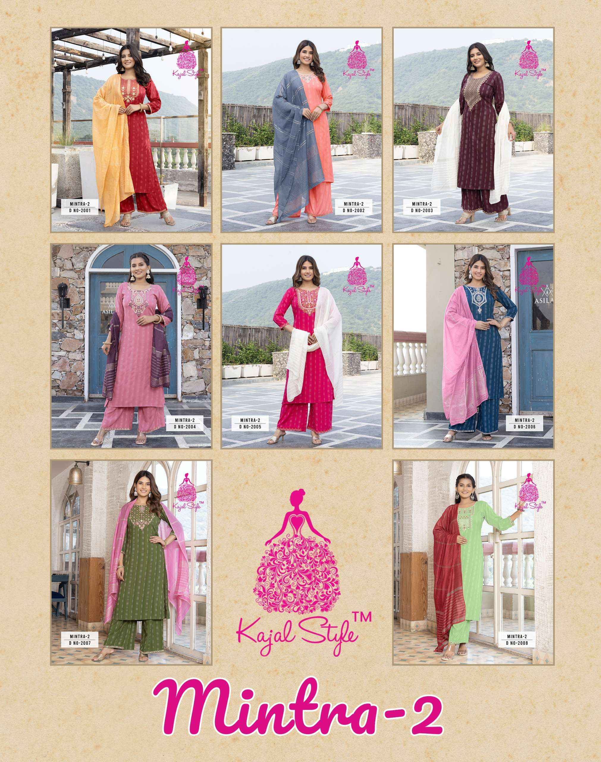 KAJAL STYLE MINTRA VOL 2 KURTI WITH PLAZZO AND DUPATTA SET ( 8 PCS CATALOG )