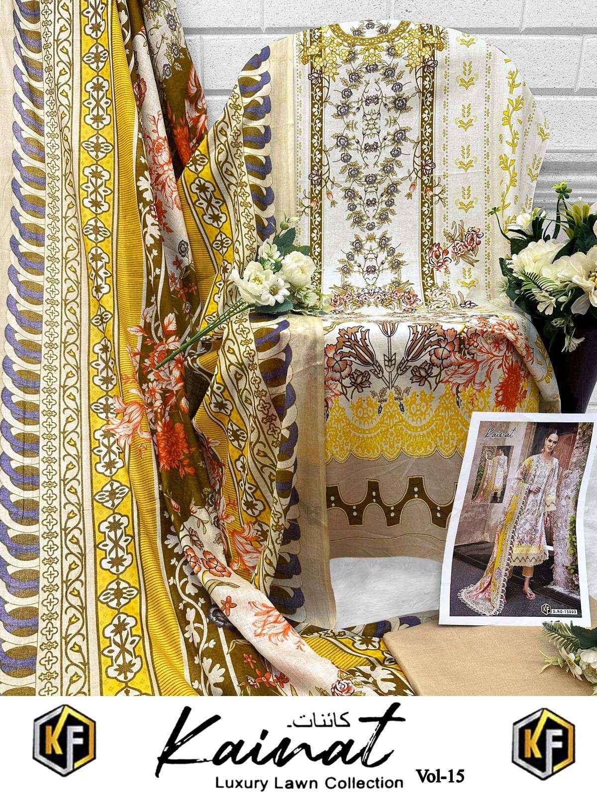 KEVAL FAB KAINAT VOL 15 LAWN COTTON DIGITAL PRINT PAKISTANI SUIT ( 6 PCS CATALOG )