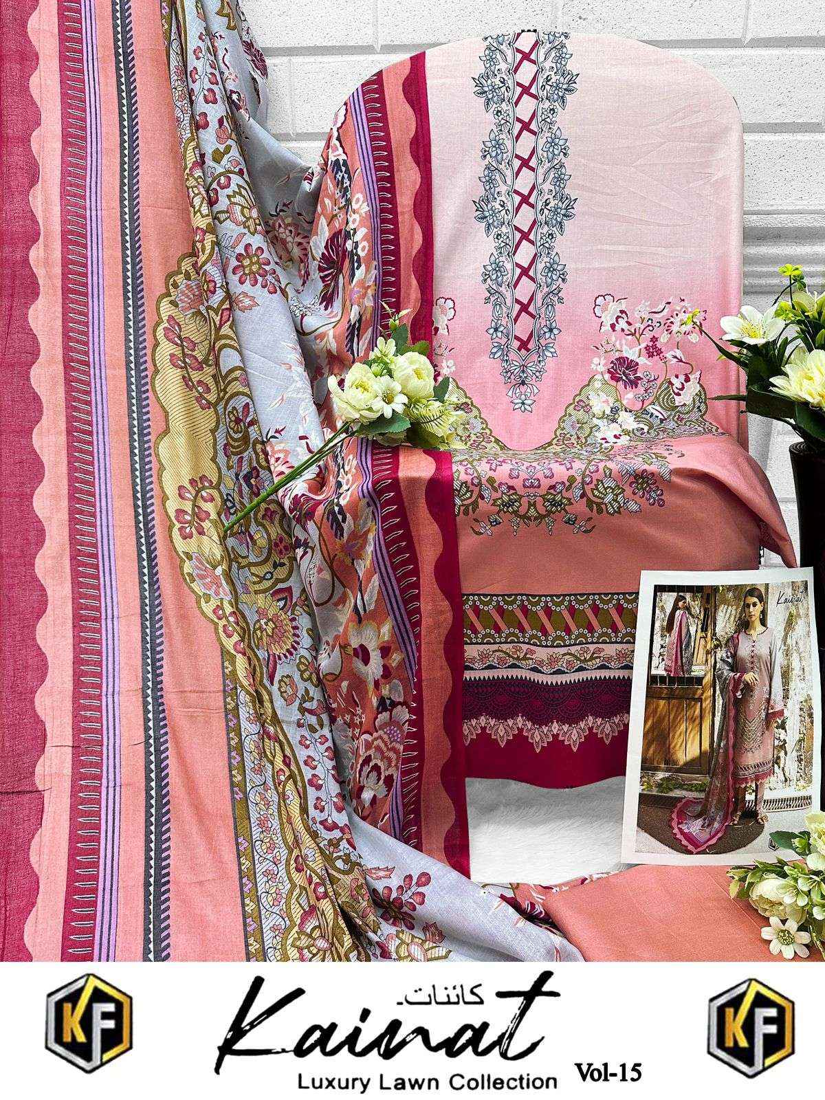 KEVAL FAB KAINAT VOL 15 LAWN COTTON DIGITAL PRINT PAKISTANI SUIT ( 6 PCS CATALOG )