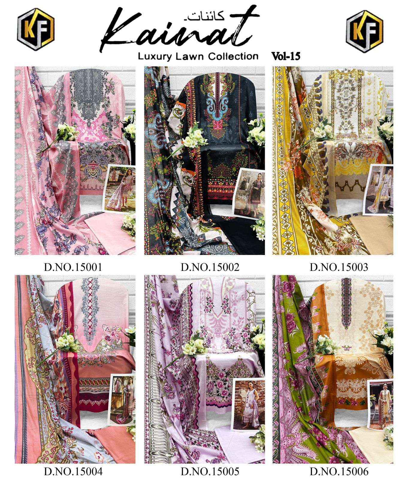 KEVAL FAB KAINAT VOL 15 LAWN COTTON DIGITAL PRINT PAKISTANI SUIT ( 6 PCS CATALOG )