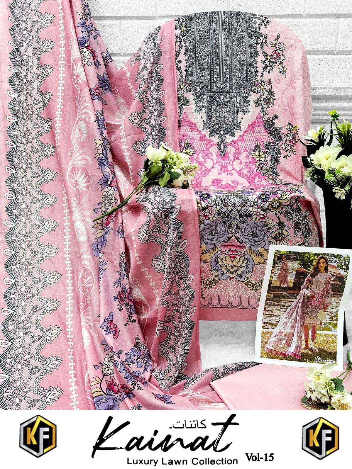 KEVAL FAB KAINAT VOL 15 LAWN COTTON DIGITAL PRINT PAKISTANI SUIT ( 6 PCS CATALOG )