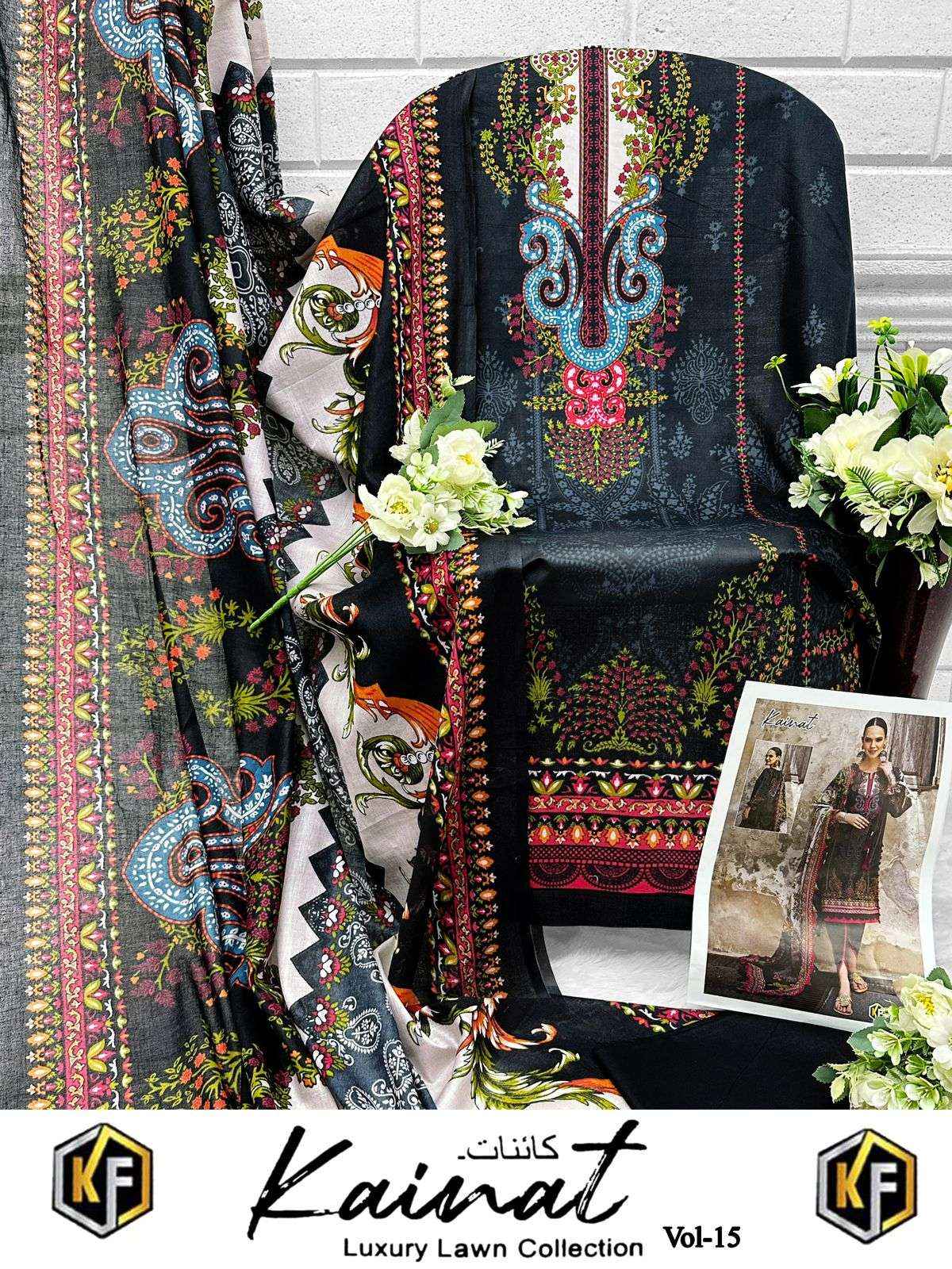 KEVAL FAB KAINAT VOL 15 LAWN COTTON DIGITAL PRINT PAKISTANI SUIT ( 6 PCS CATALOG )