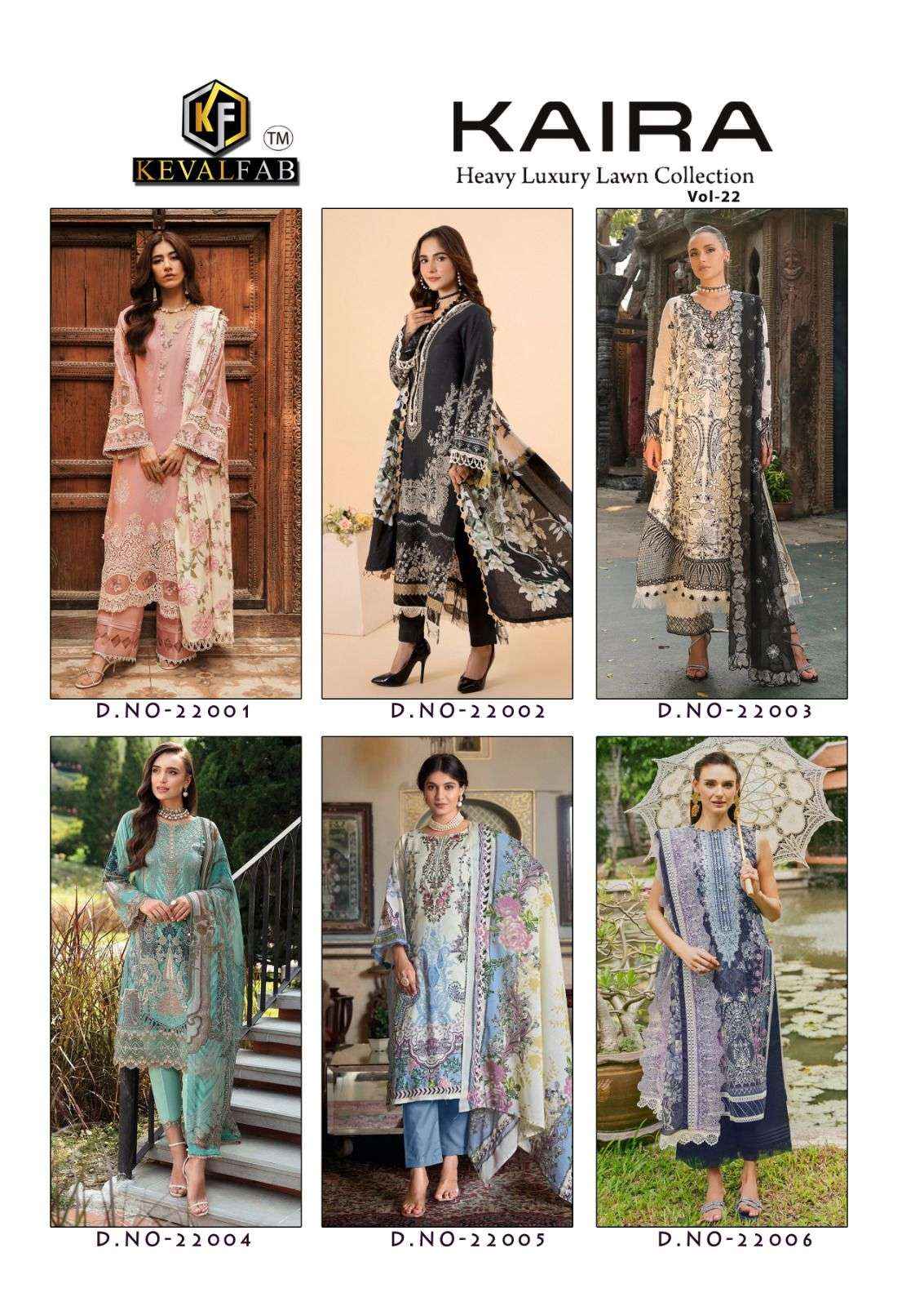 KEVAL FAB KAIRA VOL 22 LAWN COTTON PAKISTANI DRESS MATERIAL ( 6 PCS CATALOG )