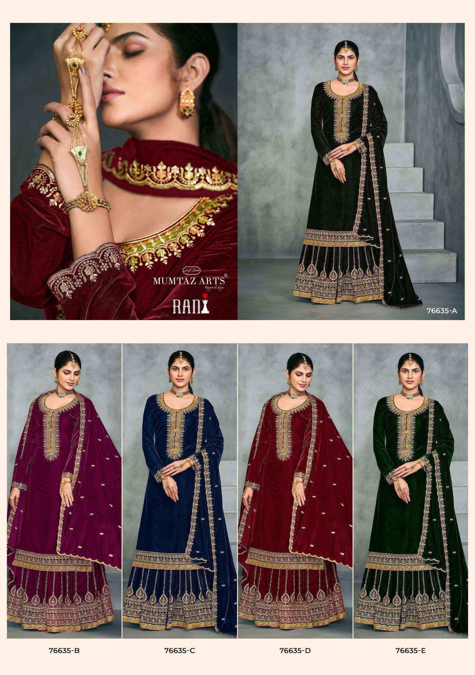 MUMTAZ ARTS RANI LEHENGA VELVET EMBROIDERD WEDDING SUIT ( 5 PCS CATALOG )