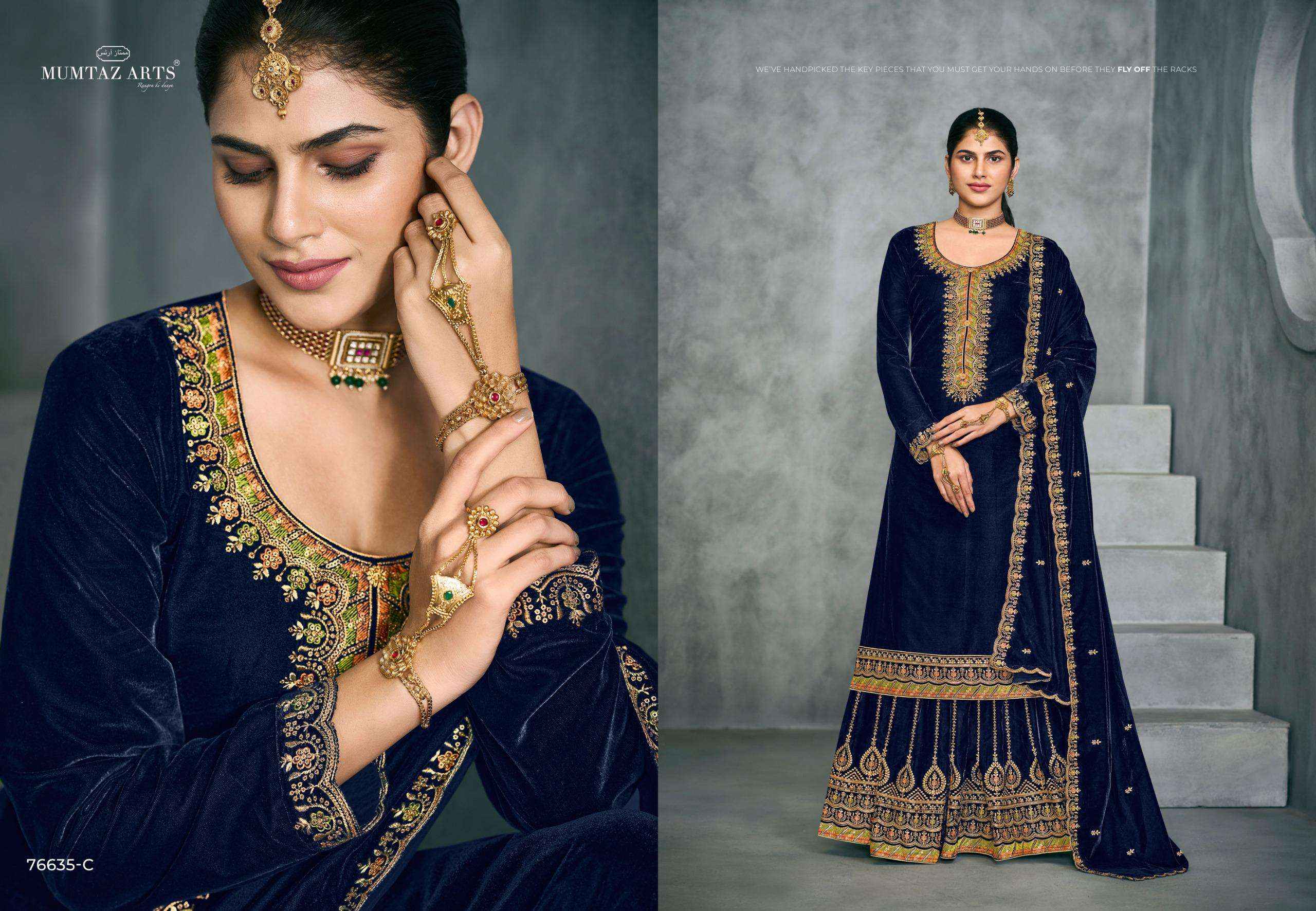 MUMTAZ ARTS RANI LEHENGA VELVET EMBROIDERD WEDDING SUIT ( 5 PCS CATALOG )