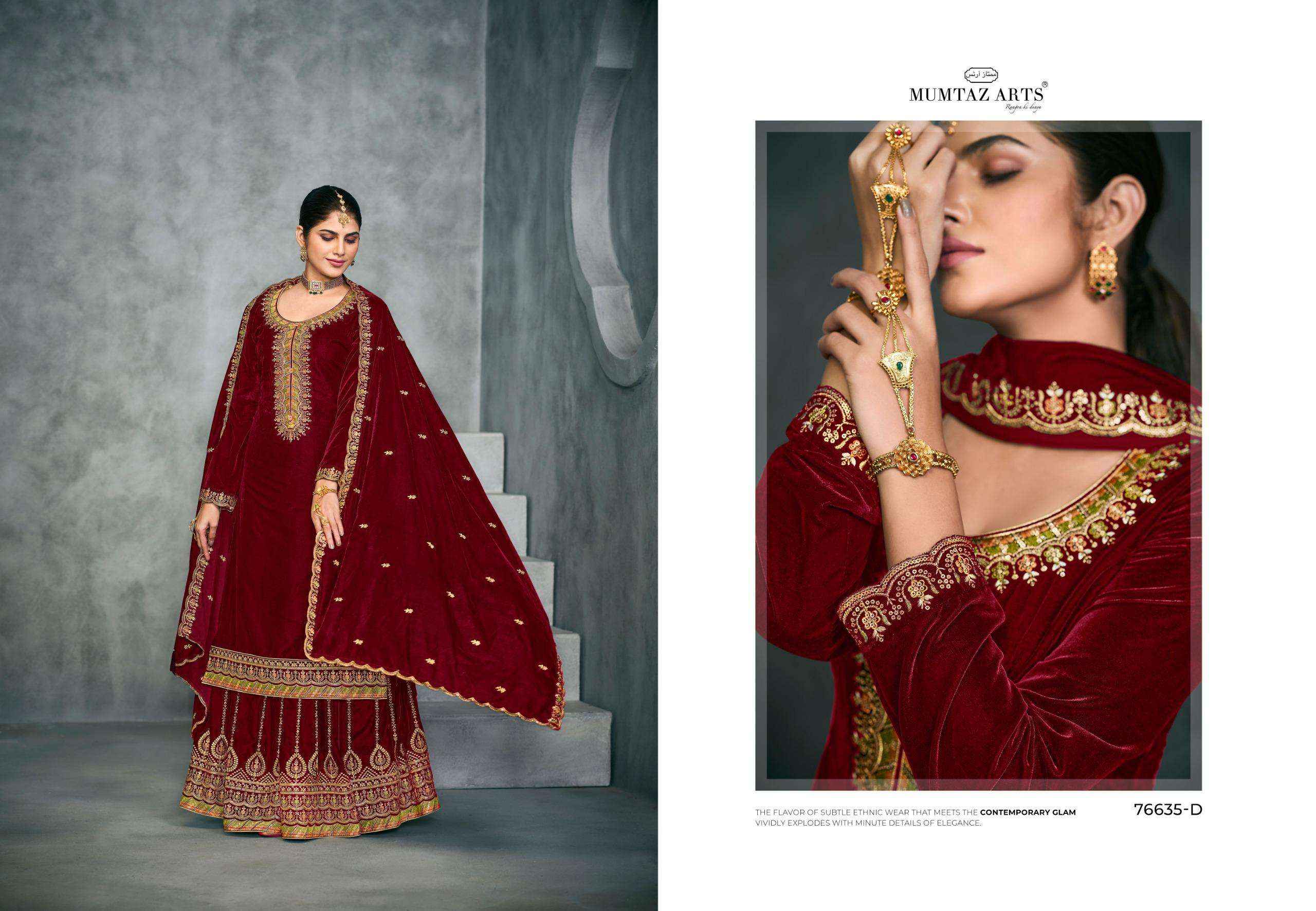 MUMTAZ ARTS RANI LEHENGA VELVET EMBROIDERD WEDDING SUIT ( 5 PCS CATALOG )