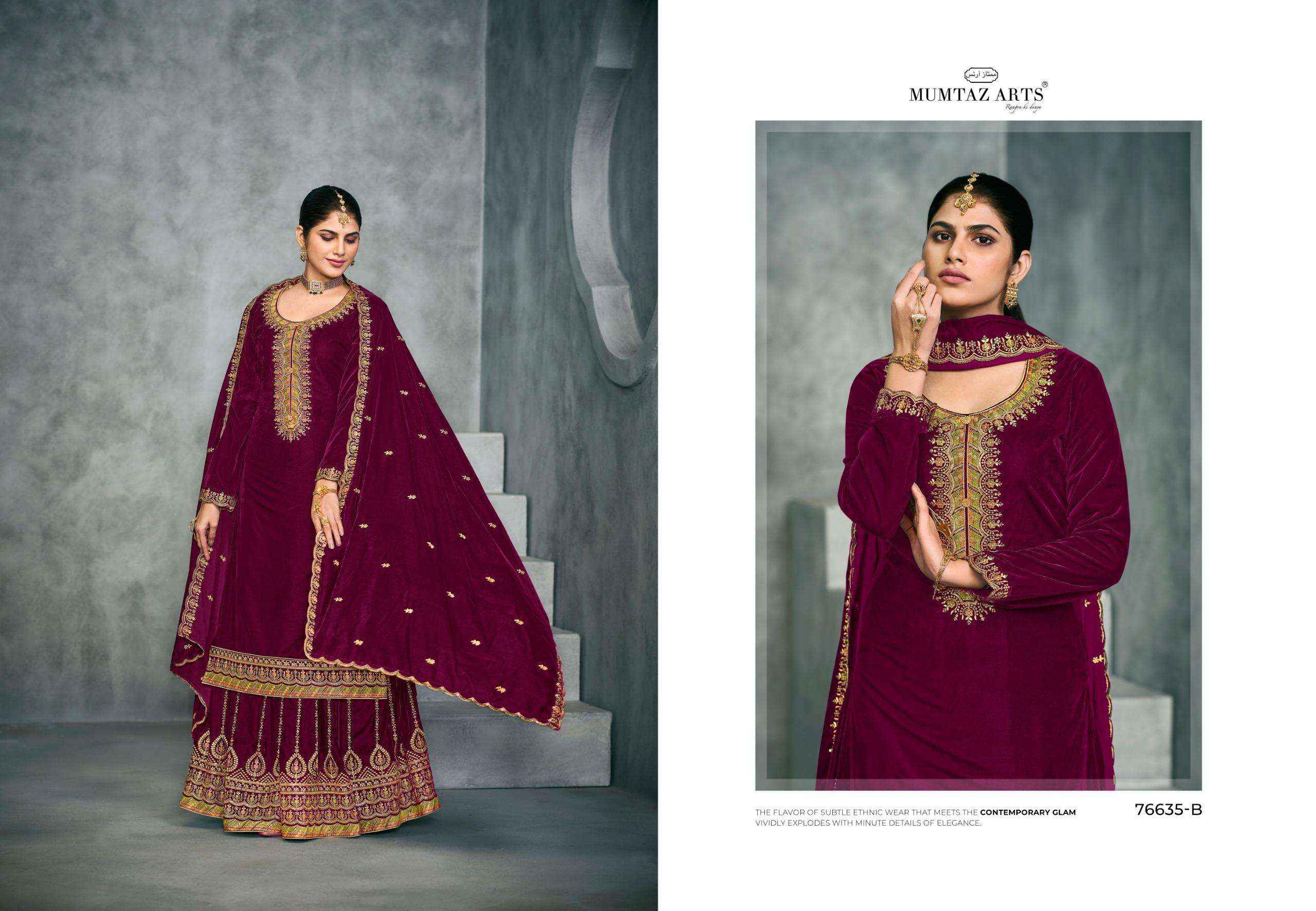 MUMTAZ ARTS RANI LEHENGA VELVET EMBROIDERD WEDDING SUIT ( 5 PCS CATALOG )