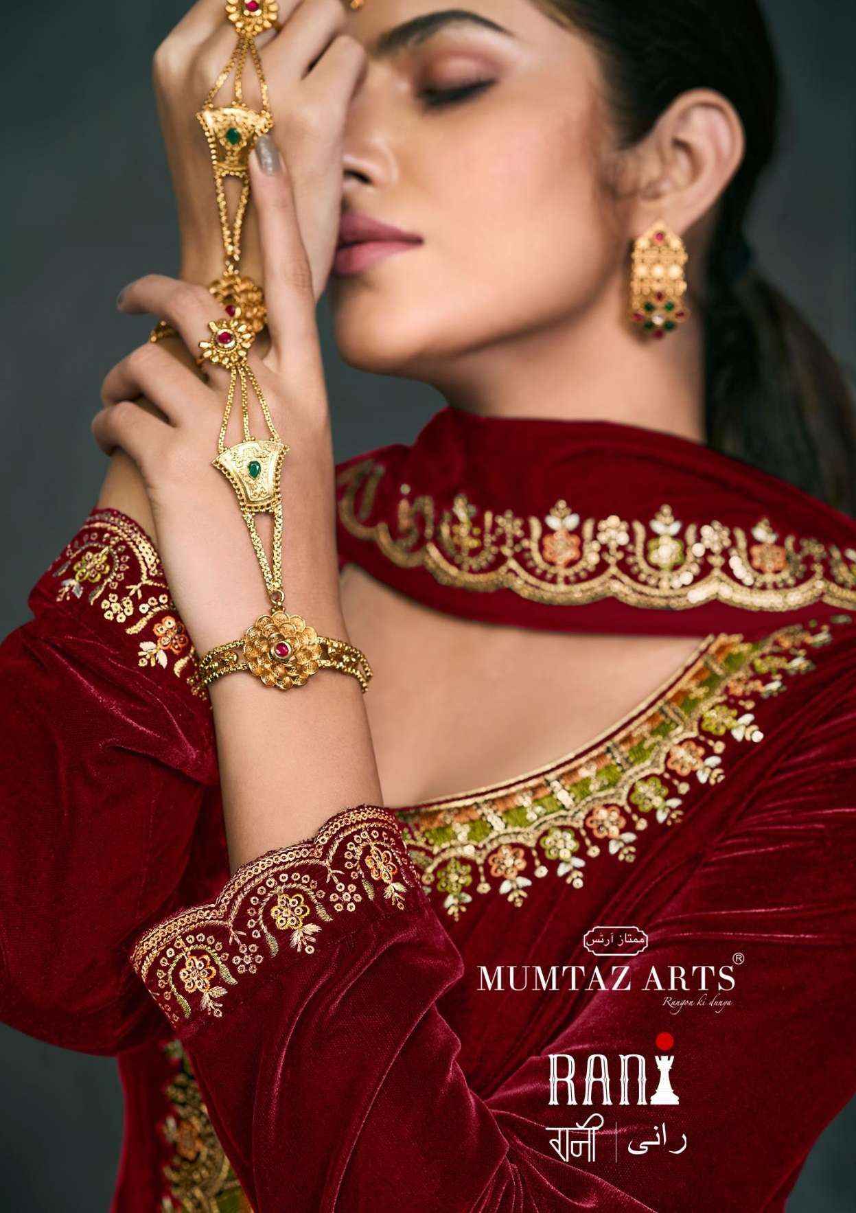 MUMTAZ ARTS RANI LEHENGA VELVET EMBROIDERD WEDDING SUIT ( 5 PCS CATALOG )