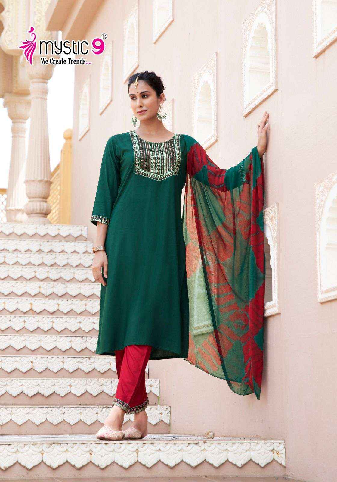 MYSTIC 9 JANKI VOL 1 RAYON STRAIGHT CUT READYMADE SUIT ( 8 PCS CATALOG )