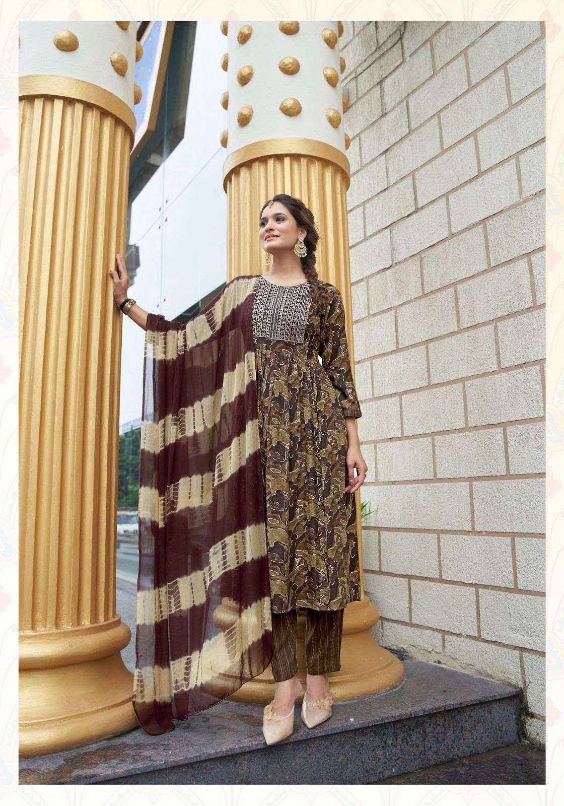 MYSTIC 9 PUSHPA VOL 1 WHOLESALE UMBRELLA CUT PATTERN KURTI COMBO SET ( 8 PCS CATALOG )