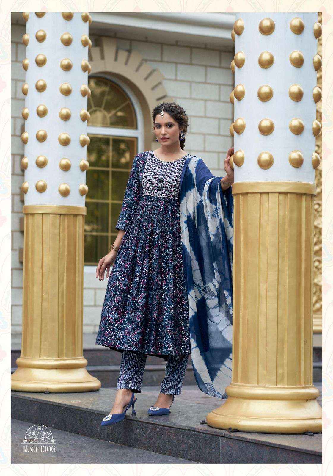 MYSTIC 9 PUSHPA VOL 1 WHOLESALE UMBRELLA CUT PATTERN KURTI COMBO SET ( 8 PCS CATALOG )