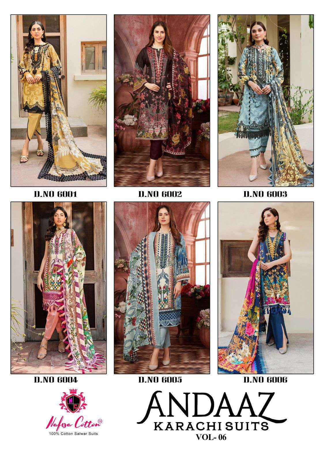 NAFISA COTTON ANDAAZ KARACHI SUITS VOL 6 COTTON PAKISTANI SUIT ( 6 PCS CATALOG )