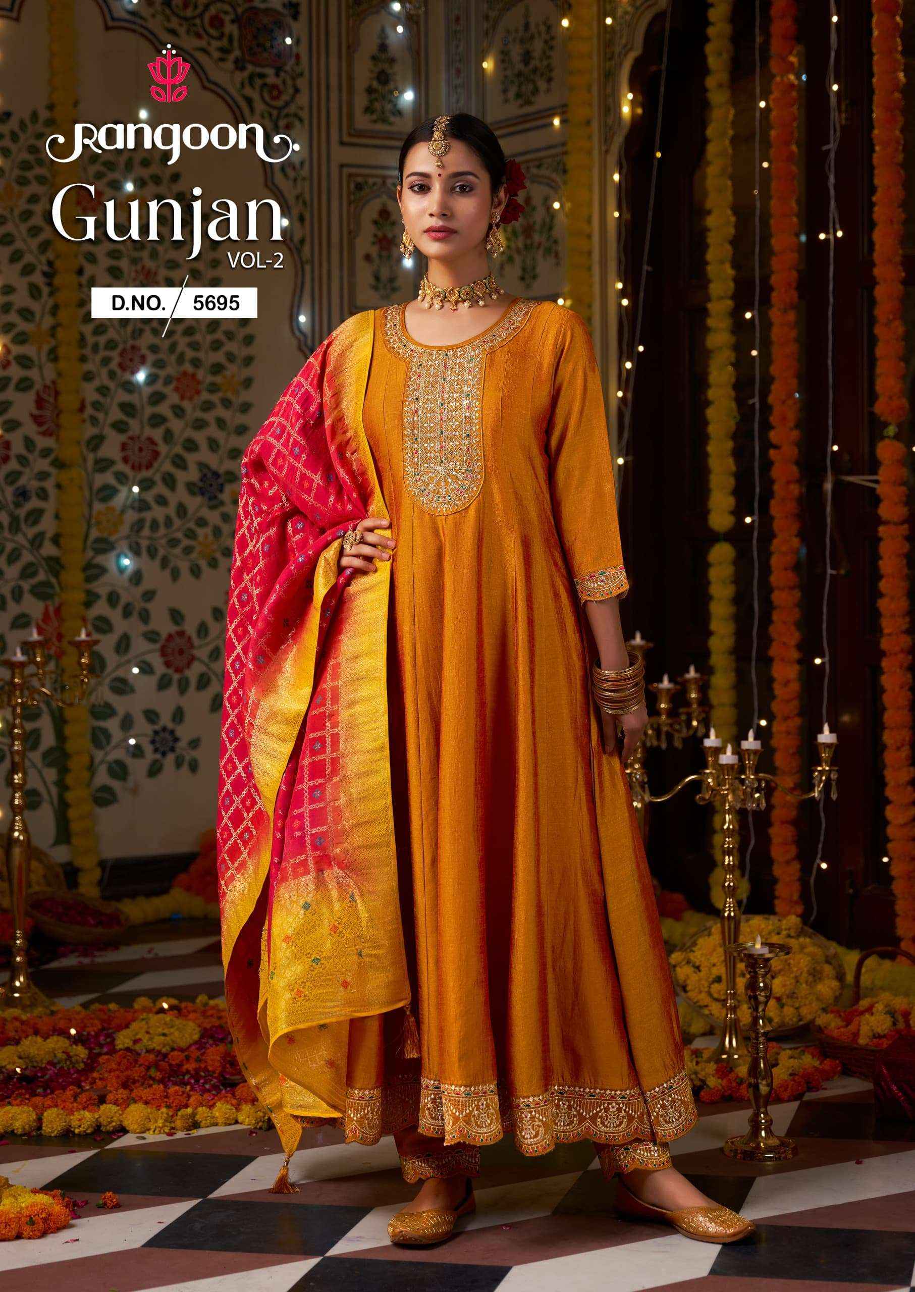 RANGOON GUNJAN VOL 2 SILK DESIGNER ANARKALI STYLE SUIT ( 6 PCS CATALOG )