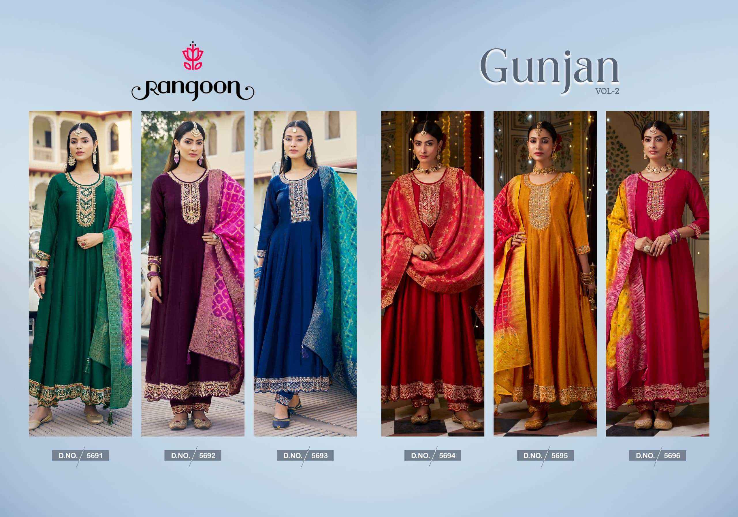 RANGOON GUNJAN VOL 2 SILK DESIGNER ANARKALI STYLE SUIT ( 6 PCS CATALOG )