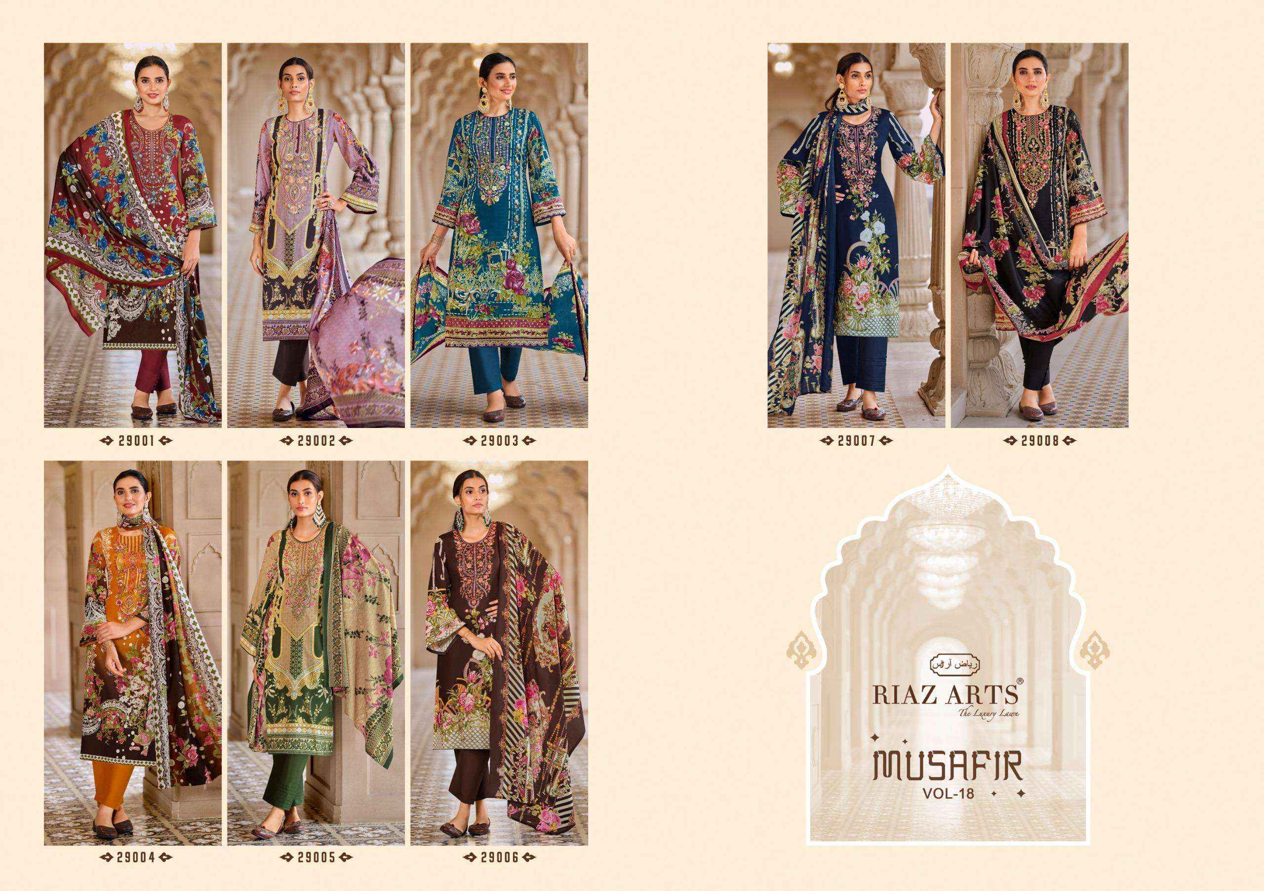 RIAZ ARTS MUSAFIR VOL 18 LAWN COTTON DESIGNER DRESS MATERIAL ( 8 PCS CATALOG )