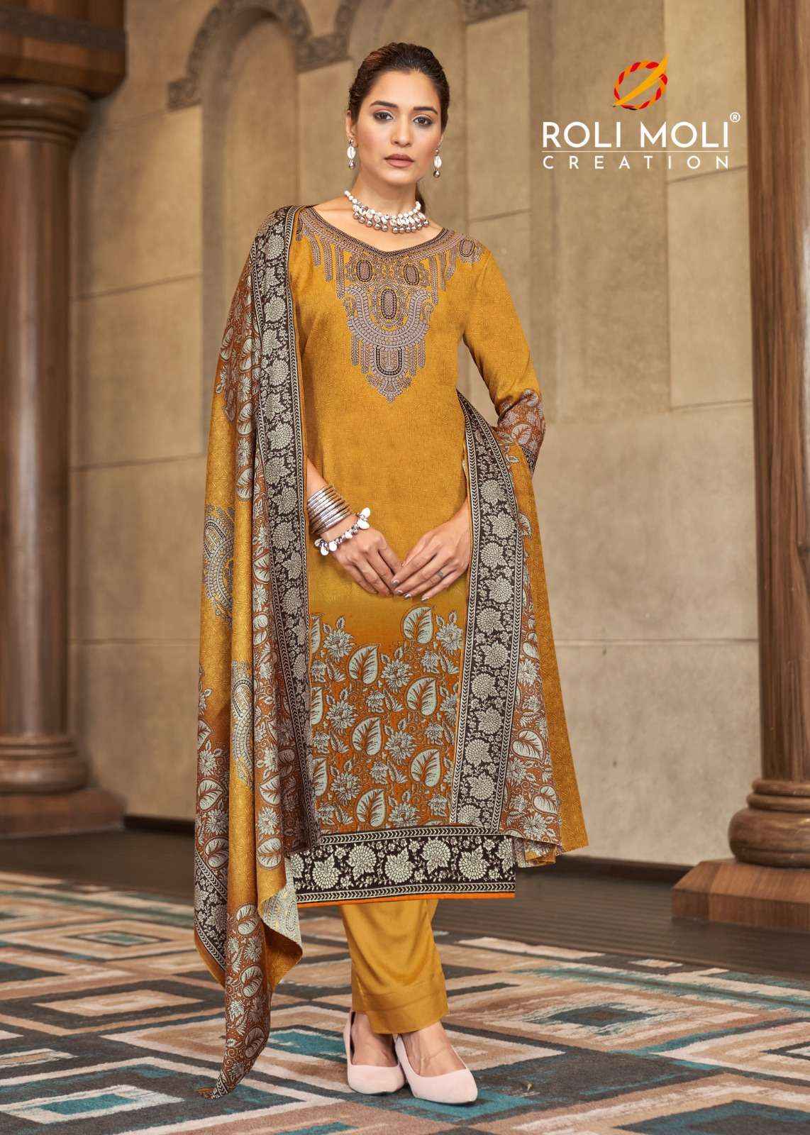 ROLI MOLI CREATION FAIZA PASHMINA PRINT WINTER WEAR SUIT SURAT WHOLESALE ( 8 PCS CATALOG )