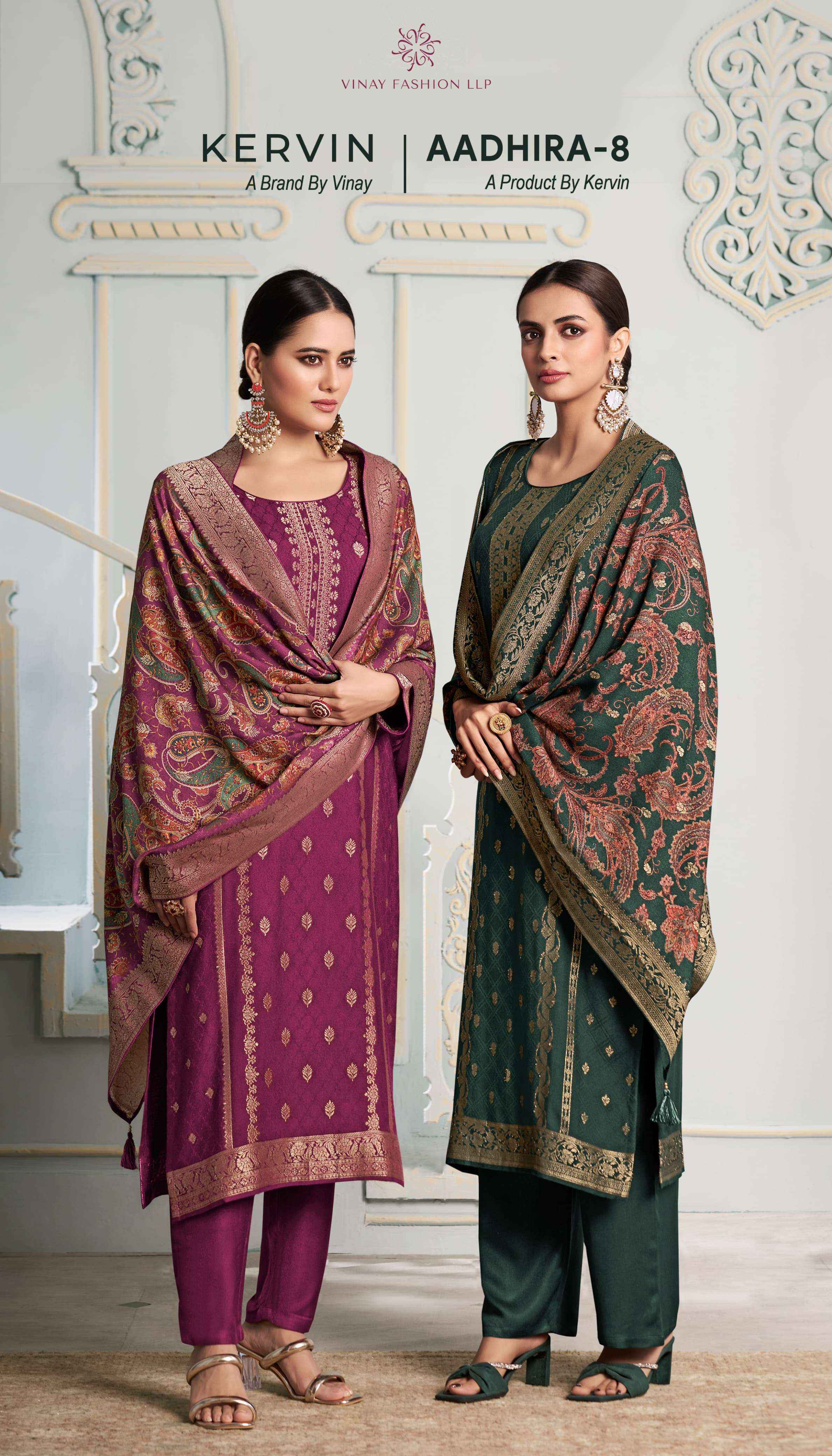 VINAY FASHION KERVIN AADHIRA VOL 8 WHOLESALE PASHMINA JACQUARD DRESS MATERIAL ( 6 PCS CATALOG )