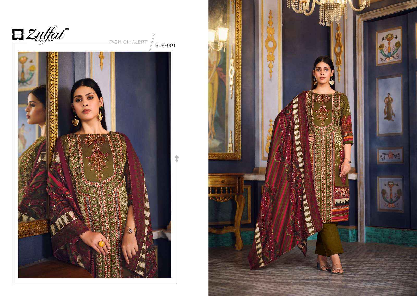 ZULFAT DESIGNER SUITS FIRDAUS PAKISTANI PASHMINA DRESS MATERIAL ( 10 PCS CATALOG )