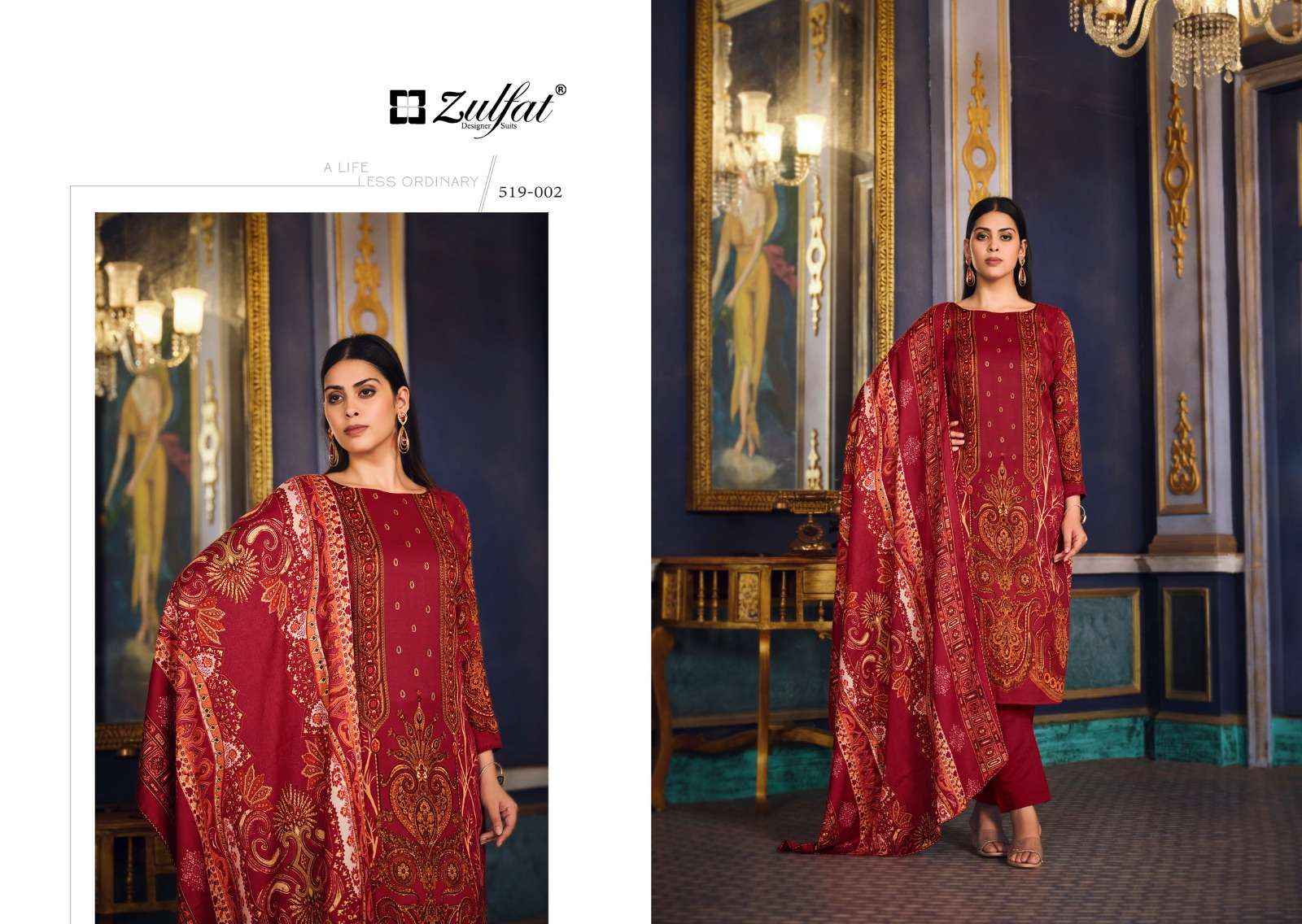 ZULFAT DESIGNER SUITS FIRDAUS PAKISTANI PASHMINA DRESS MATERIAL ( 10 PCS CATALOG )