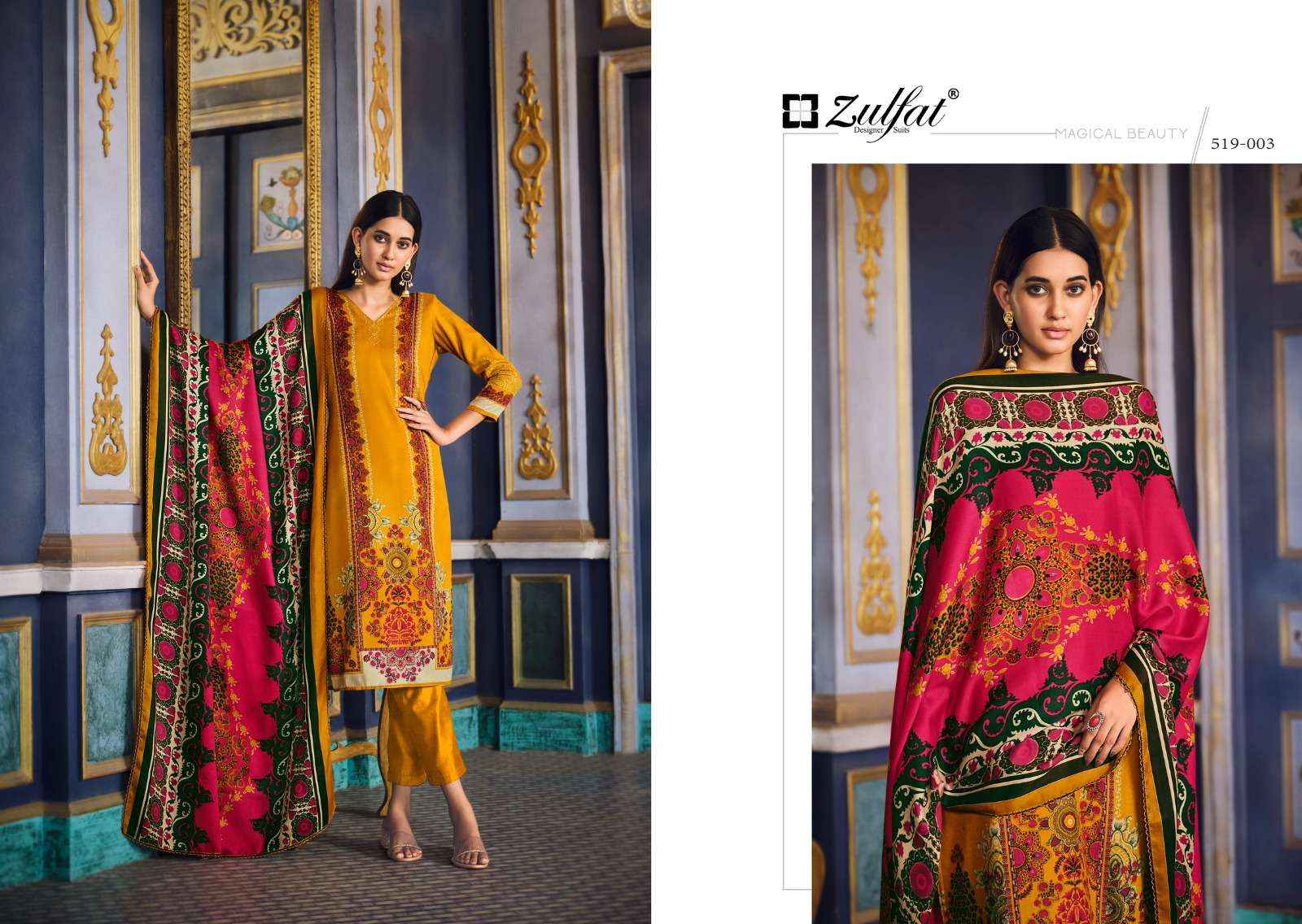 ZULFAT DESIGNER SUITS FIRDAUS PAKISTANI PASHMINA DRESS MATERIAL ( 10 PCS CATALOG )