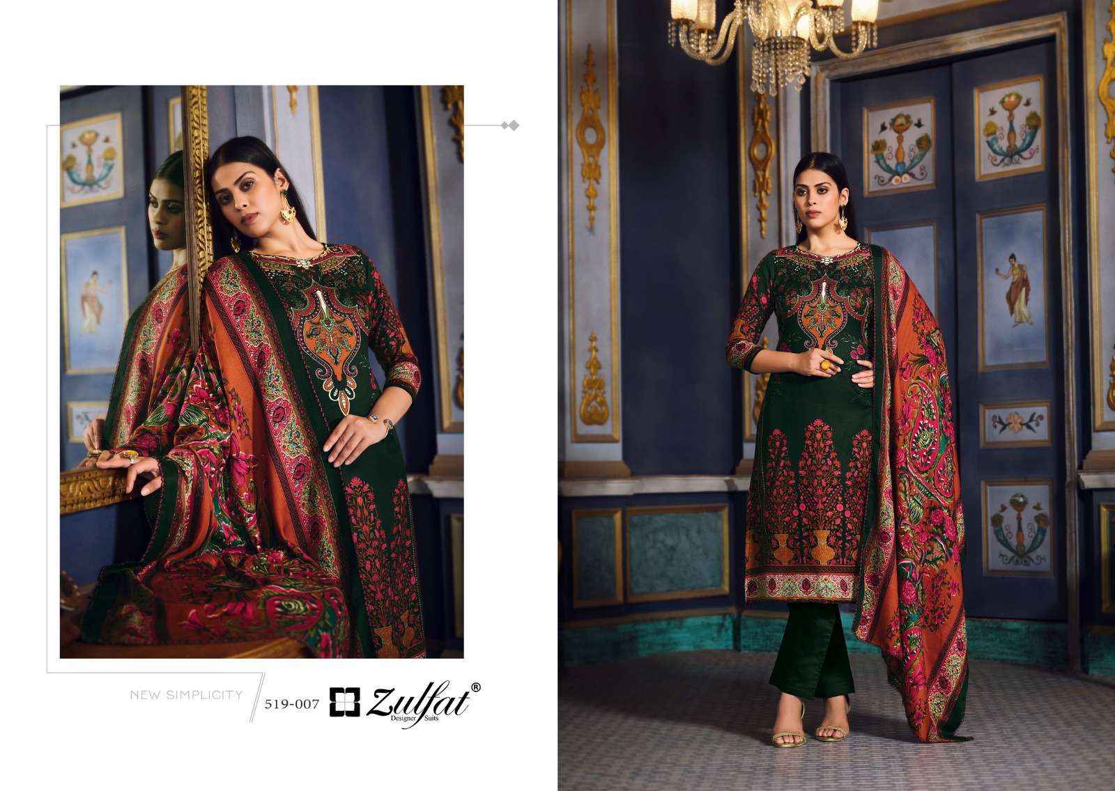 ZULFAT DESIGNER SUITS FIRDAUS PAKISTANI PASHMINA DRESS MATERIAL ( 10 PCS CATALOG )