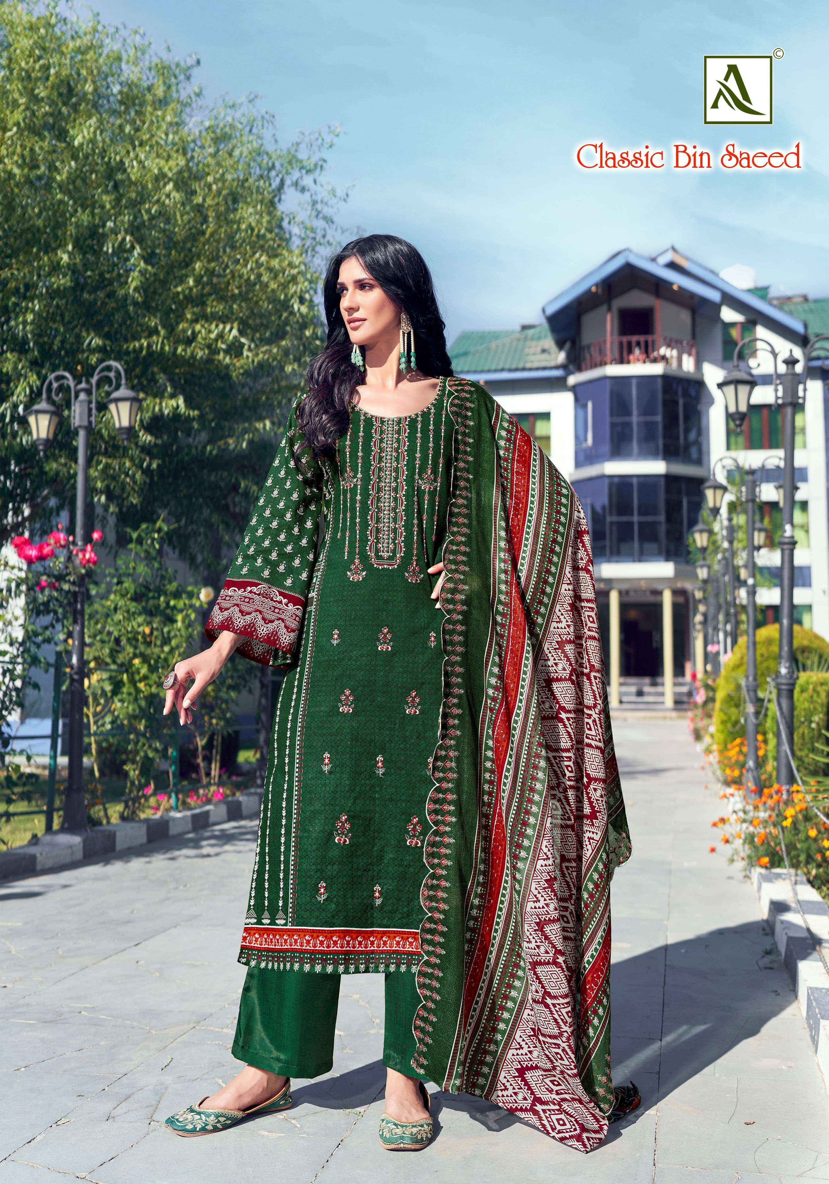 ALOK SUITS CLASSIC BIN SAEED WHOLESALE LADIES COTTON DESS MATERIAL ( 8 PCS CATALOG )