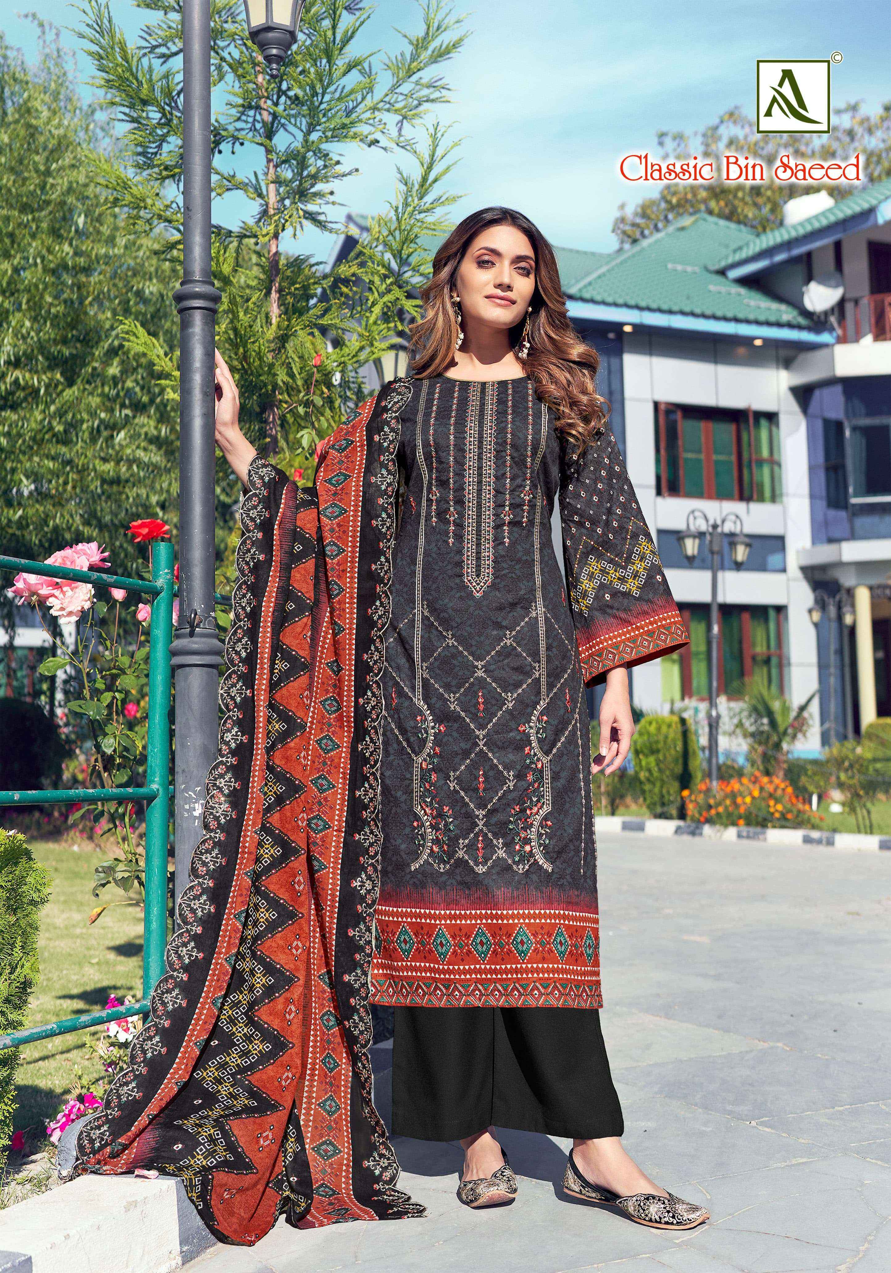 ALOK SUITS CLASSIC BIN SAEED WHOLESALE LADIES COTTON DESS MATERIAL ( 8 PCS CATALOG )