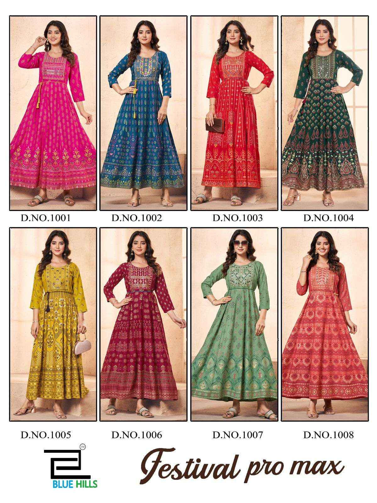 Blue Hills Festival Pro Max Fancy Anarkali Kurti Gown ( 8 Pcs Catalog )