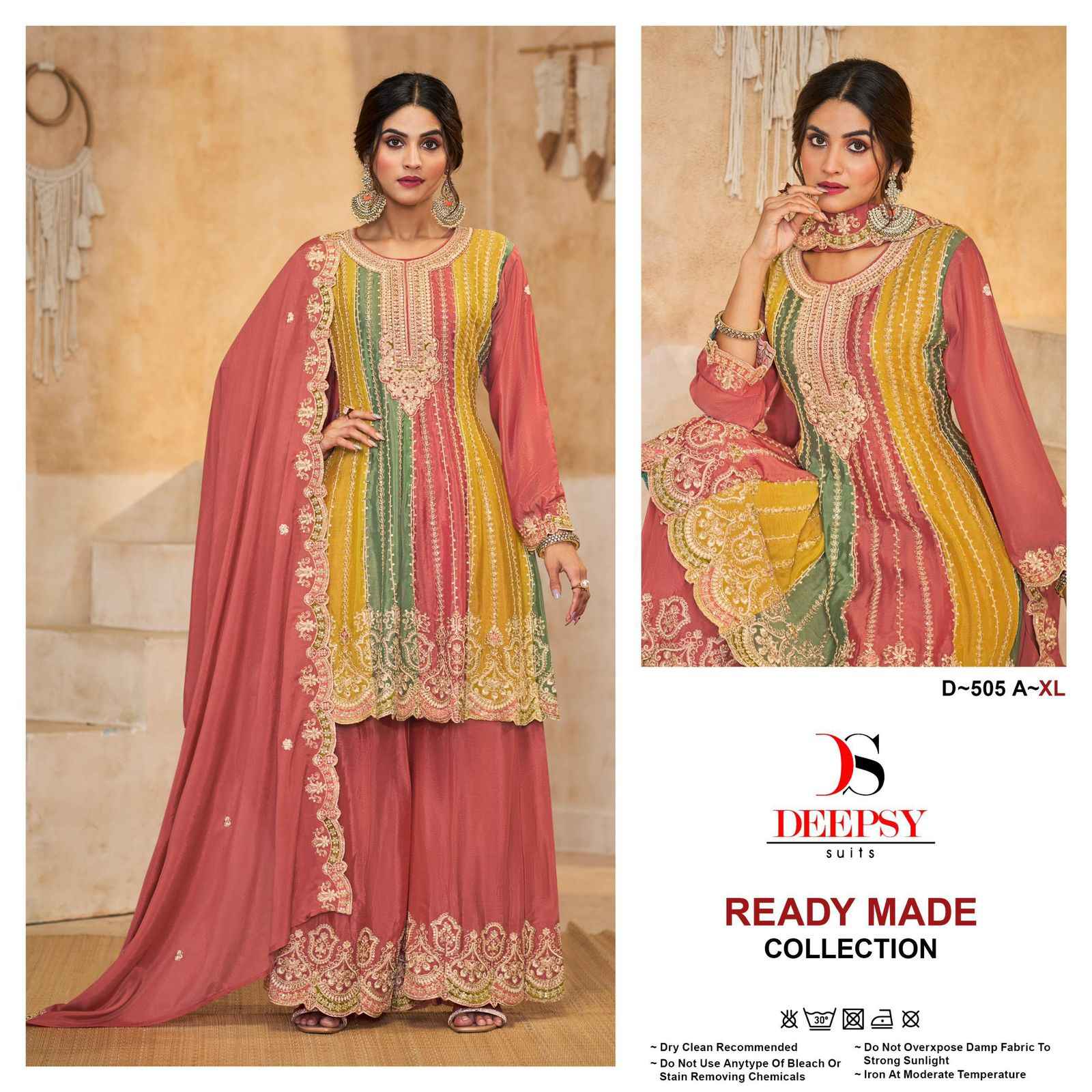 Deepsy Suits D-505 ABCD PURE CHINON WITH EMBROIDERY SUITS ( 3 PCS CATALOG )