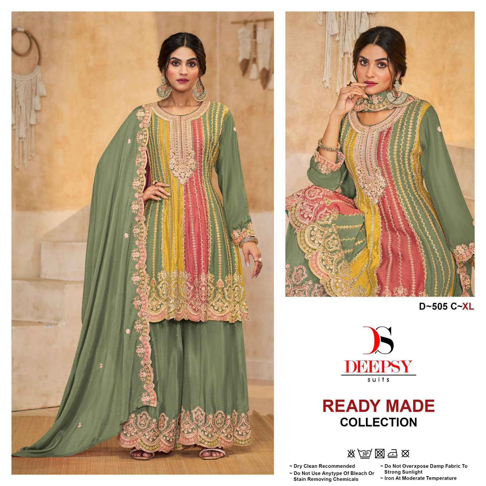 Deepsy Suits D-505 ABCD PURE CHINON WITH EMBROIDERY SUITS ( 3 PCS CATALOG )