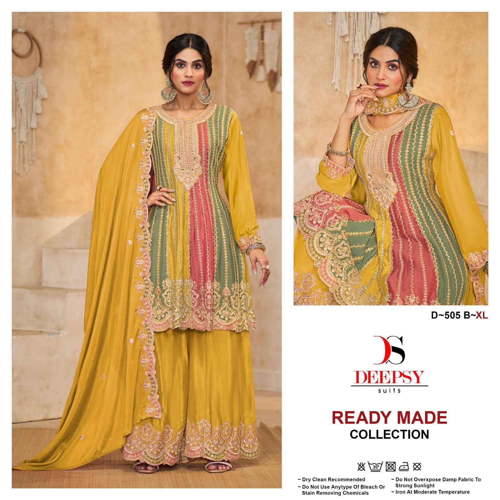 Deepsy Suits D-505 ABCD PURE CHINON WITH EMBROIDERY SUITS ( 3 PCS CATALOG )